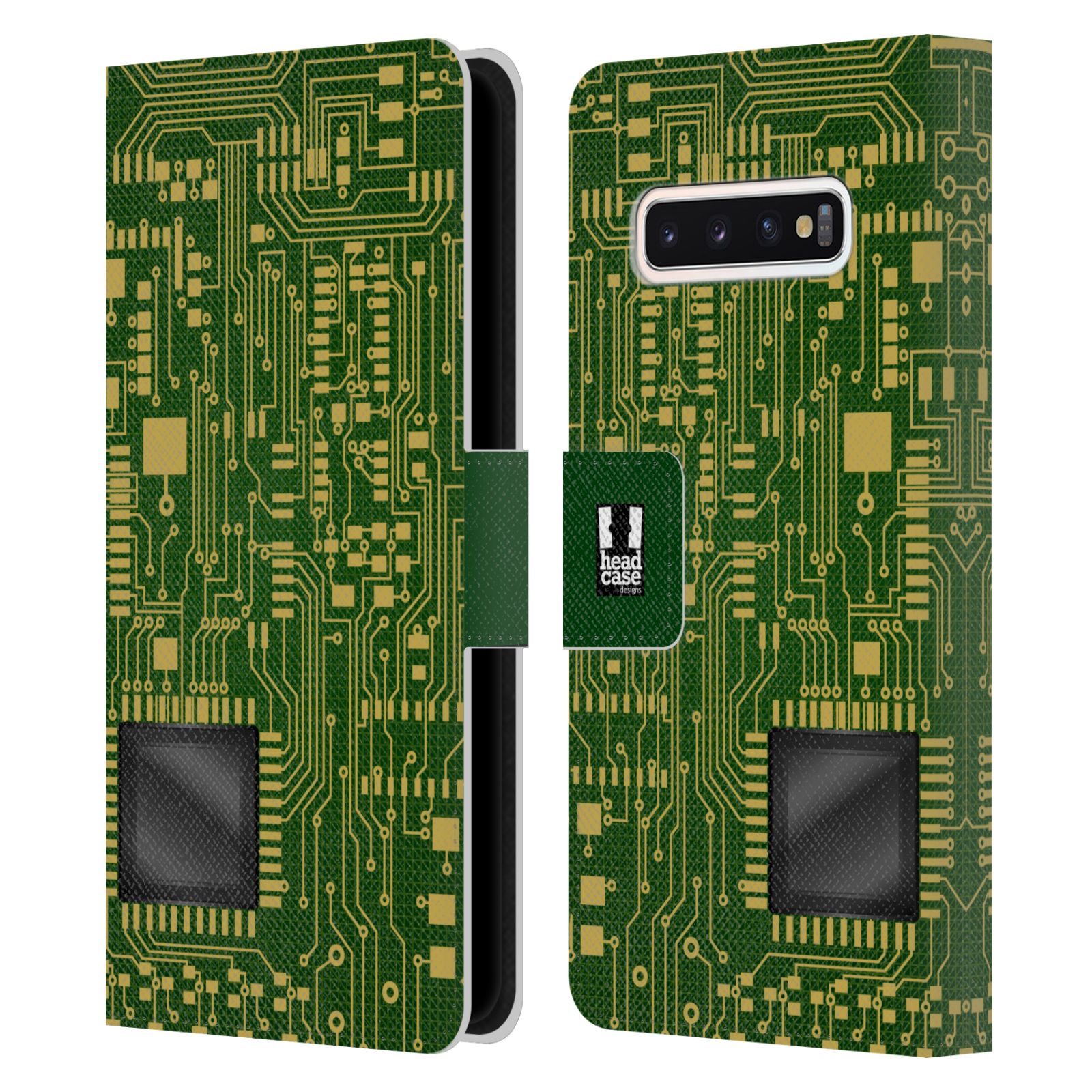 Pouzdro HEAD CASE na mobil Samsung Galaxy S10 počítač základní deska zelená barva velký čip