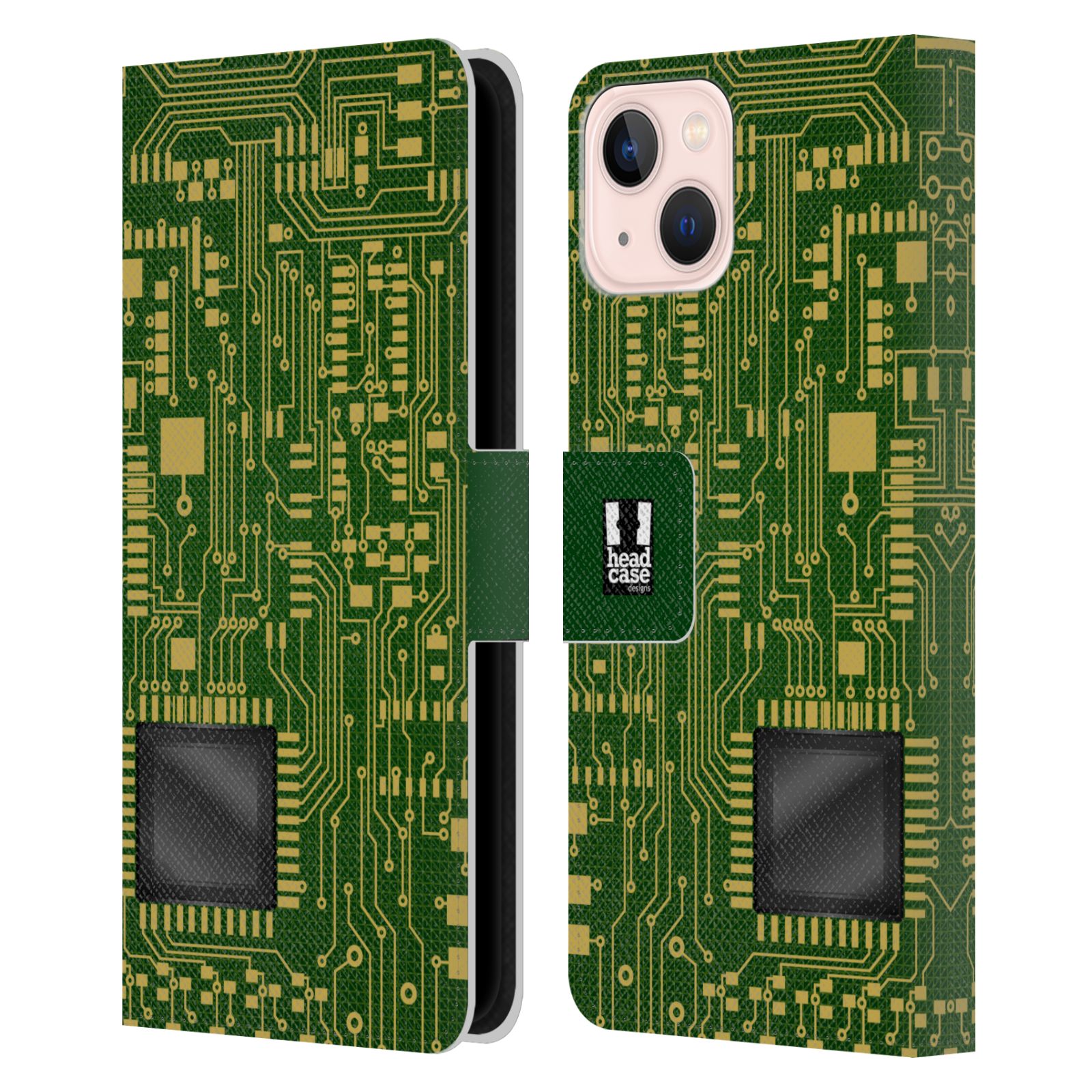 Pouzdro HEAD CASE na mobil Apple Iphone 13 počítač základní deska zelená barva velký čip