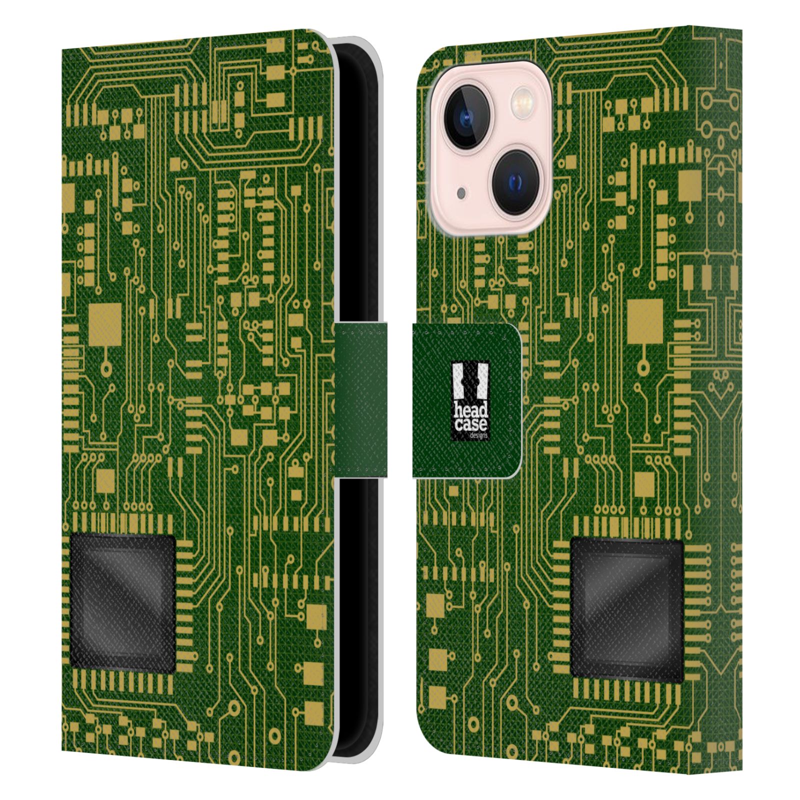 Pouzdro HEAD CASE na mobil Apple Iphone 13 MINI počítač základní deska zelená barva velký čip