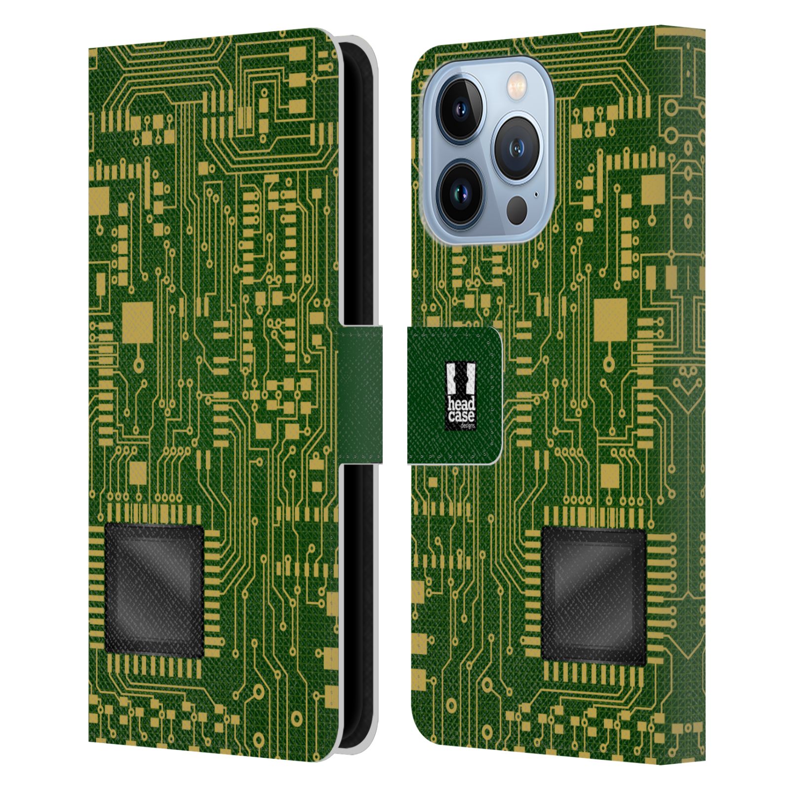 Pouzdro HEAD CASE na mobil Apple Iphone 13 PRO počítač základní deska zelená barva velký čip
