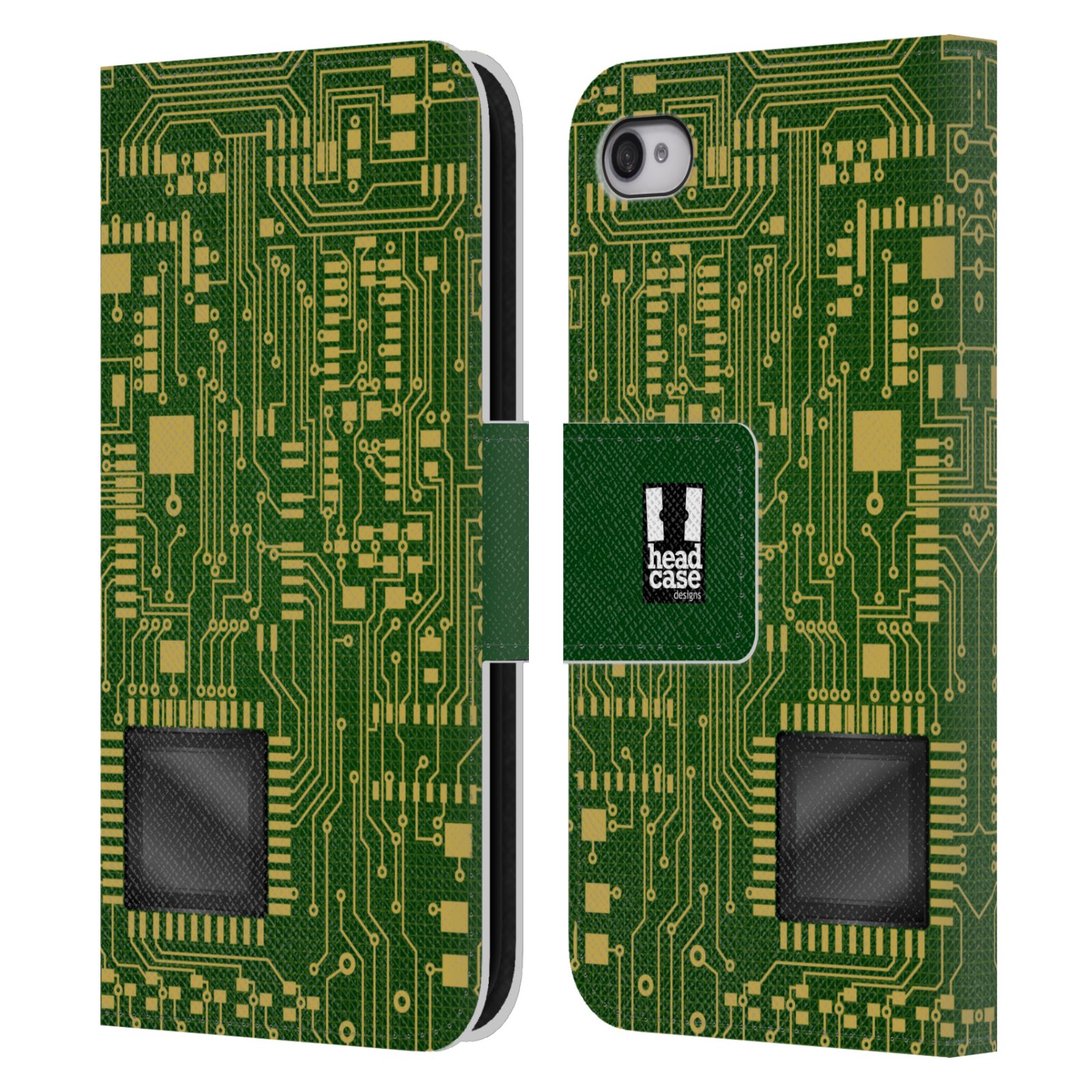 HEAD CASE Flipové pouzdro pro mobil Apple Iphone 4/4s počítač základní deska zelená barva velký čip