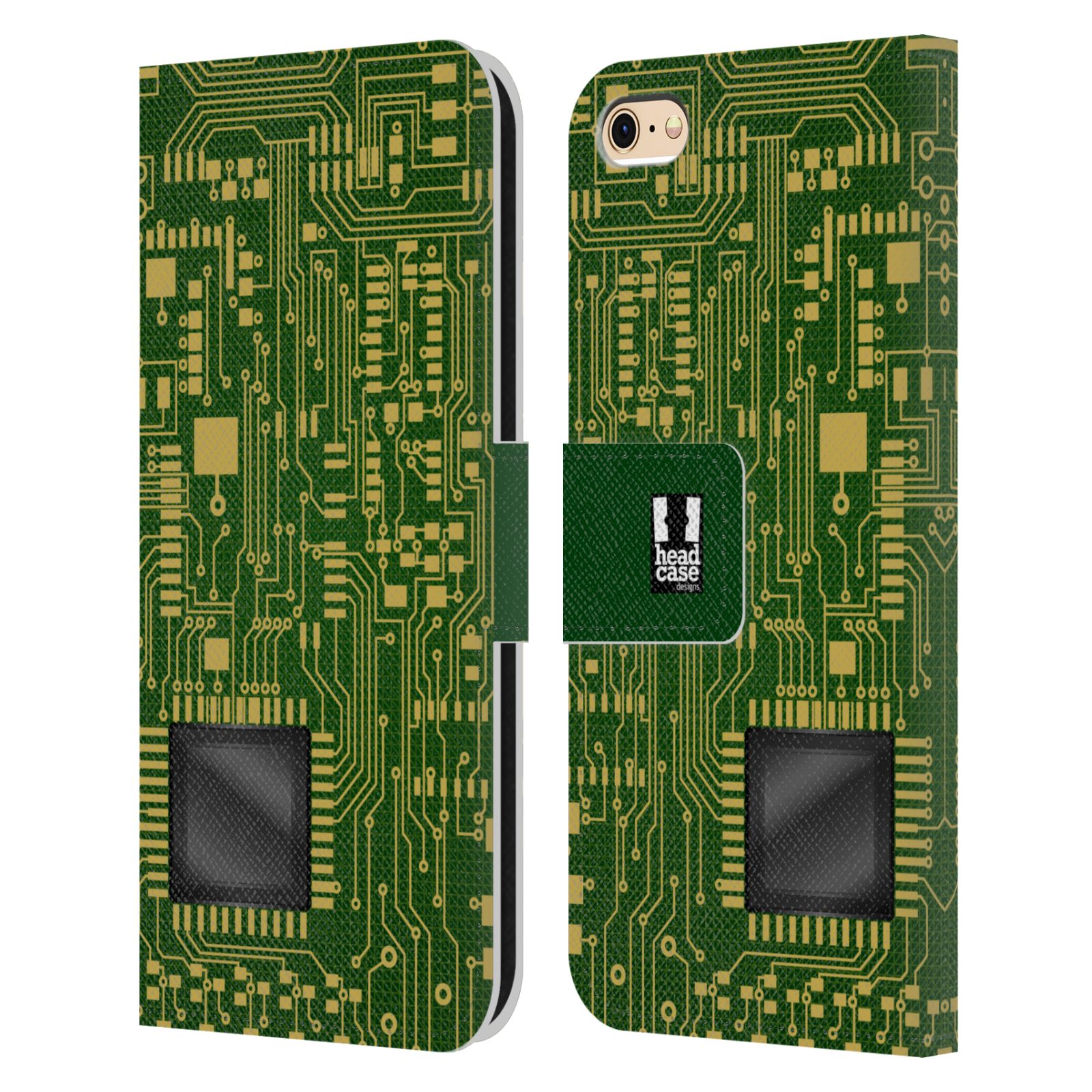 HEAD CASE Flipové pouzdro pro mobil Apple Iphone 6/6s počítač základní deska zelená barva velký čip