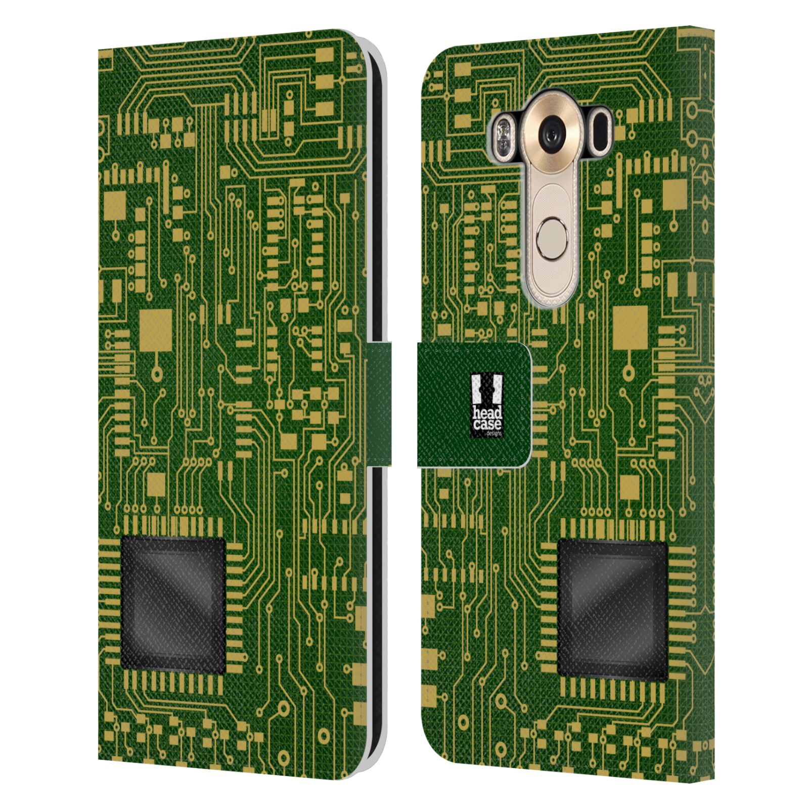 HEAD CASE Flipové pouzdro pro mobil LG V10 počítač základní deska zelená barva velký čip