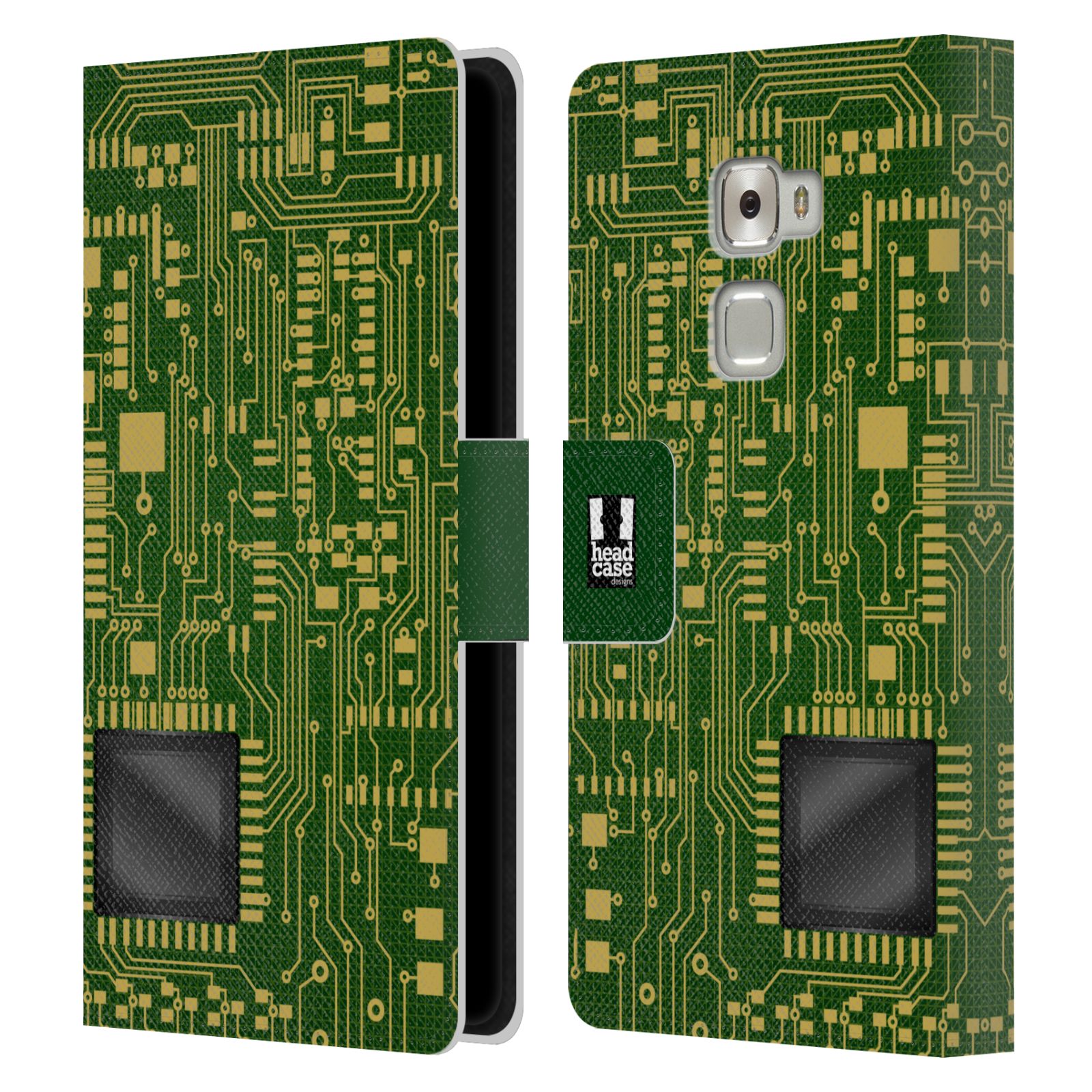 HEAD CASE Flipové pouzdro pro mobil Huawei MATE S počítač základní deska zelená barva velký čip