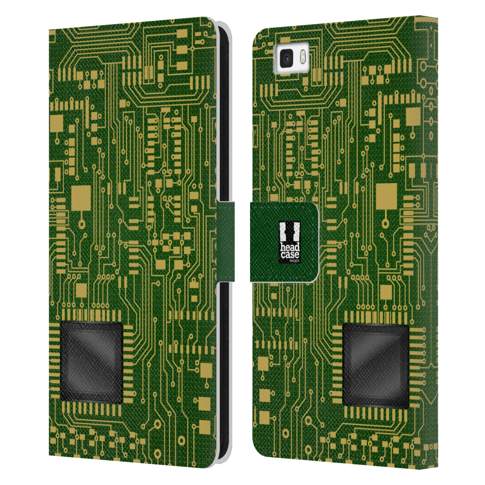 HEAD CASE Flipové pouzdro pro mobil Huawei P8 LITE počítač základní deska zelená barva velký čip