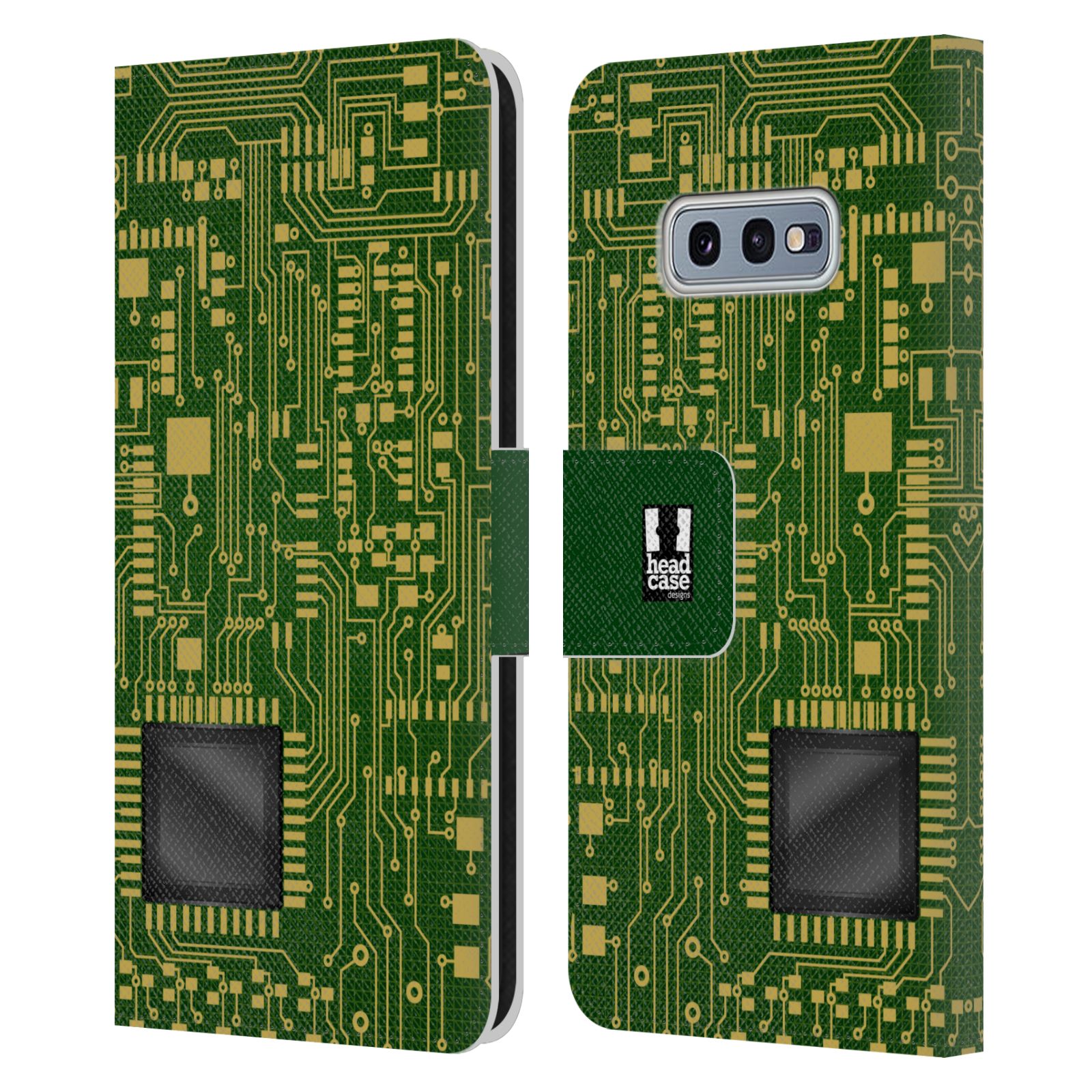 Pouzdro HEAD CASE na mobil Samsung Galaxy S10e počítač základní deska zelená barva velký čip