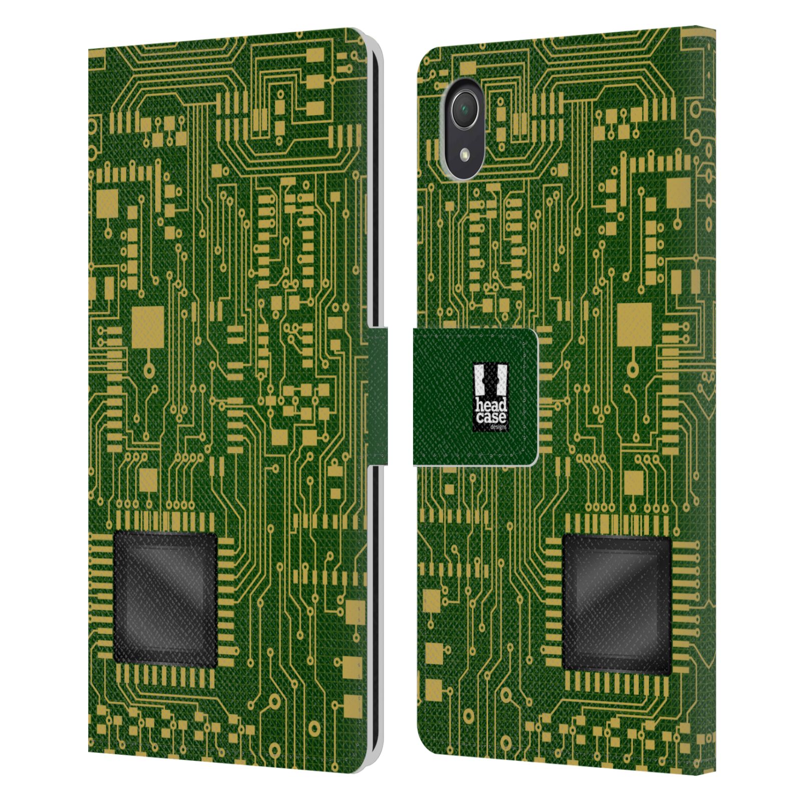 HEAD CASE Flipové pouzdro pro mobil SONY XPERIA Z2 počítač základní deska zelená barva velký čip