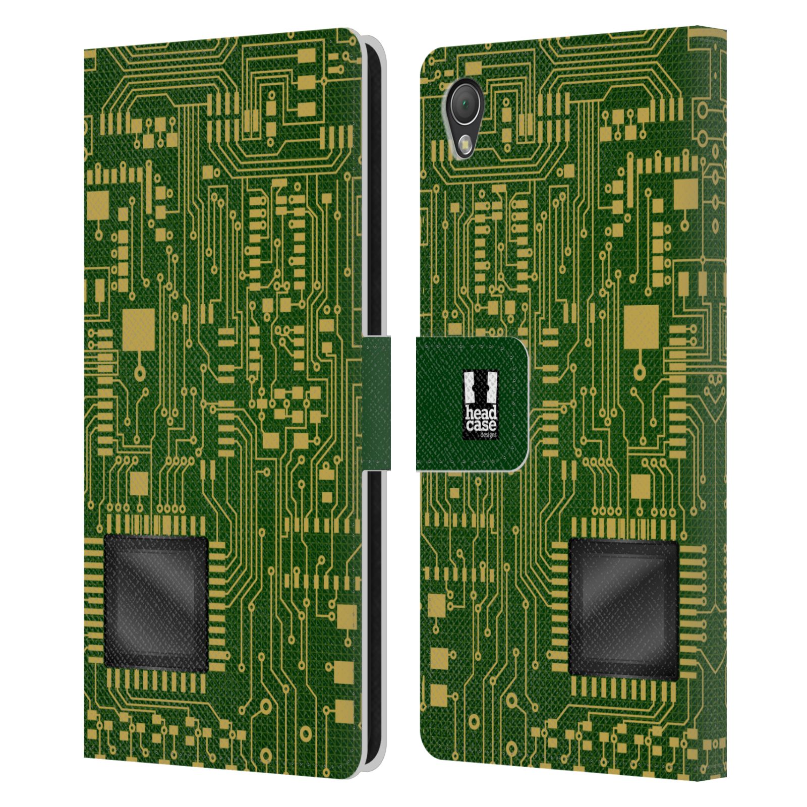 HEAD CASE Flipové pouzdro pro mobil SONY XPERIA Z3 počítač základní deska zelená barva velký čip