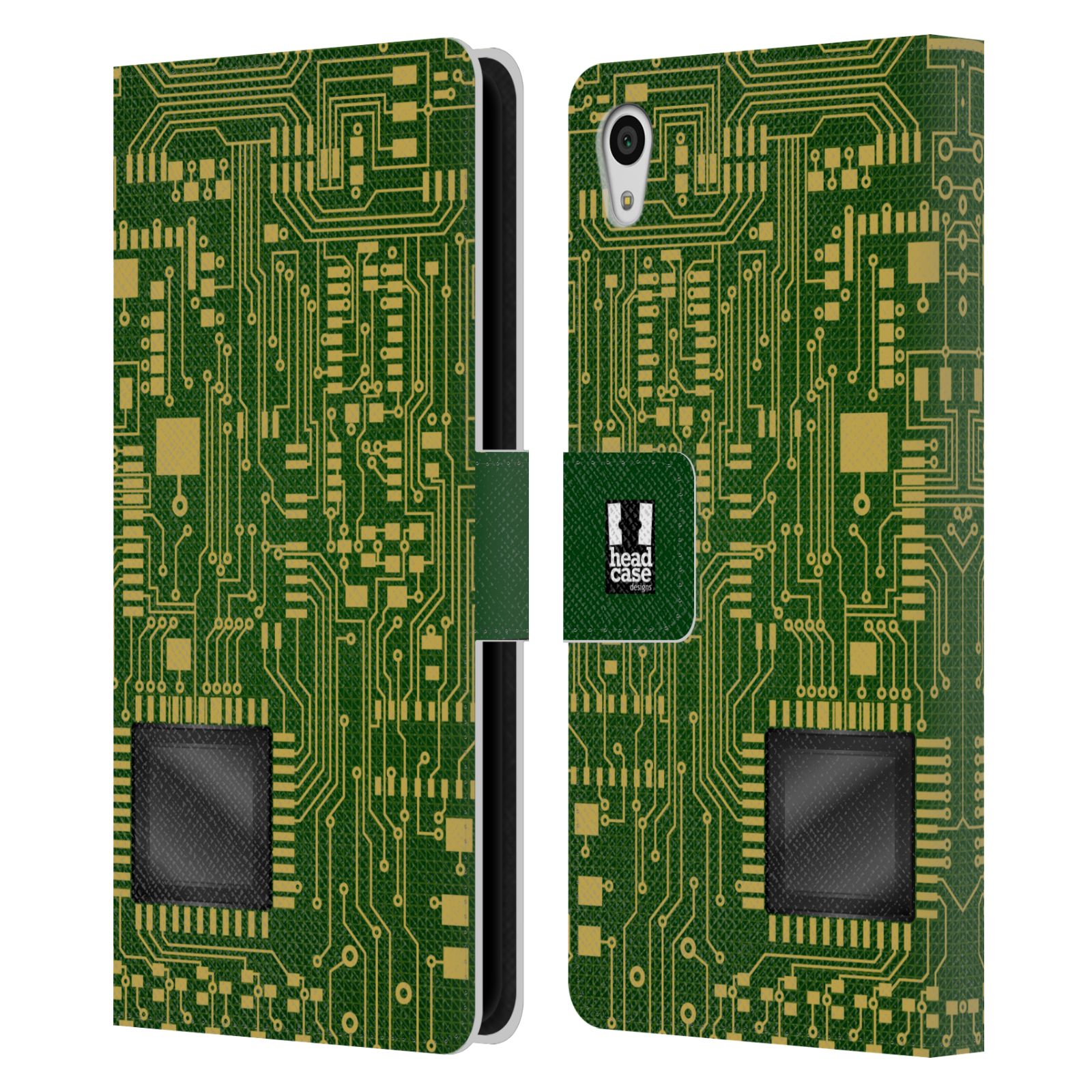 HEAD CASE Flipové pouzdro pro mobil SONY XPERIA Z5 počítač základní deska zelená barva velký čip