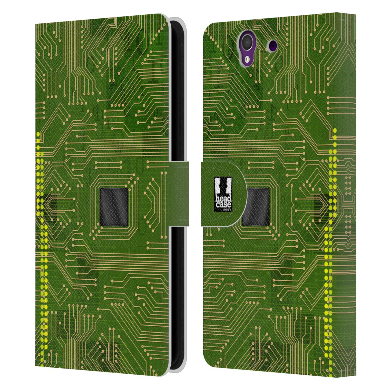 HEAD CASE Flipové pouzdro pro mobil SONY XPERIA Z (C6603) počítač základní deska zelená barva