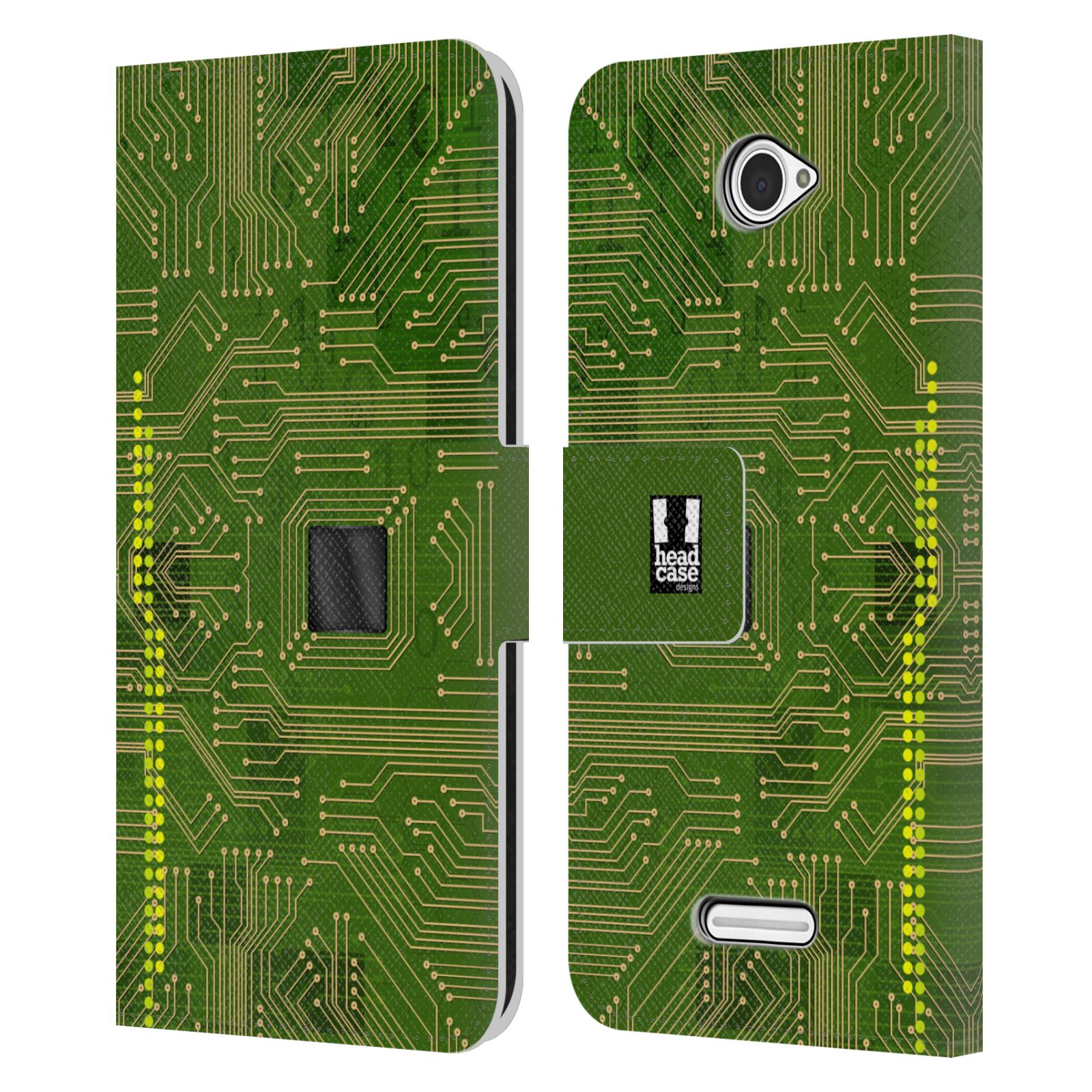HEAD CASE Flipové pouzdro pro mobil SONY XPERIA E4 počítač základní deska zelená barva