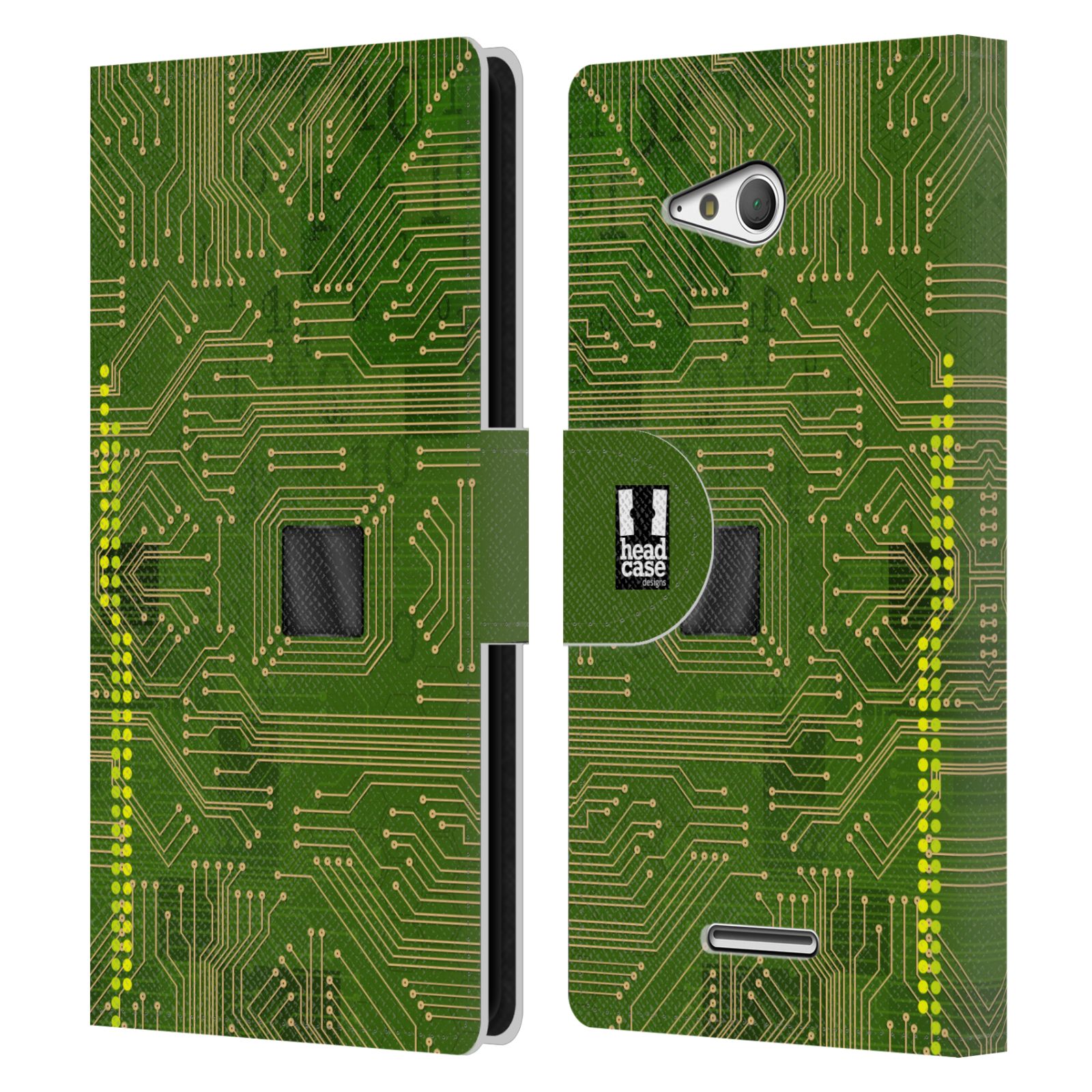 HEAD CASE Flipové pouzdro pro mobil SONY XPERIA E4g počítač základní deska zelená barva