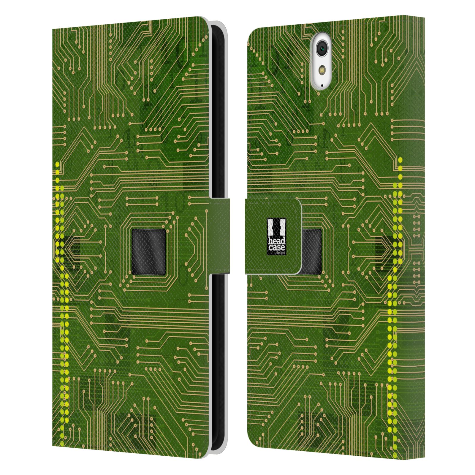 HEAD CASE Flipové pouzdro pro mobil SONY XPERIA C5 Ultra počítač základní deska zelená barva