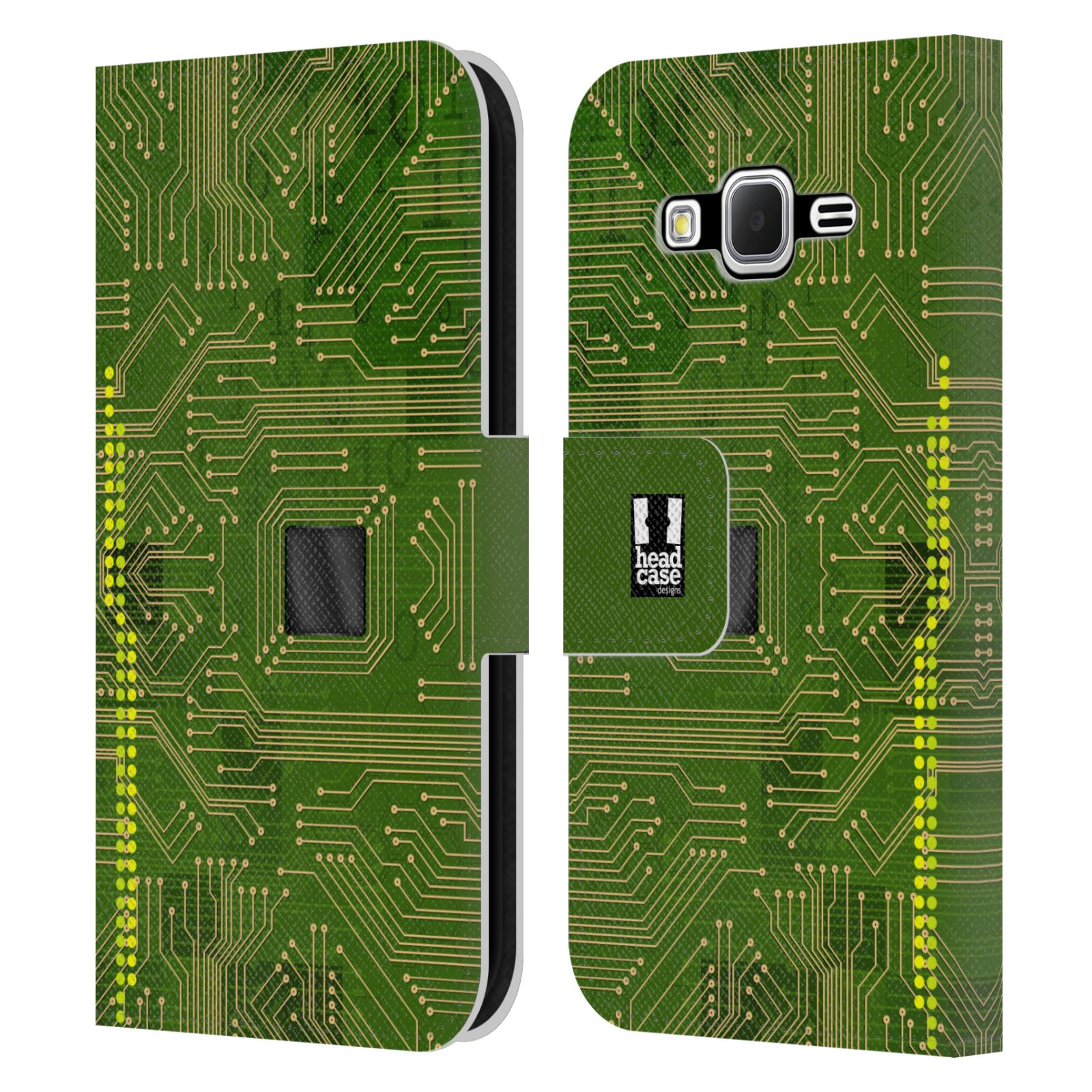 HEAD CASE Flipové pouzdro pro mobil Samsung Galaxy CORE PRIME počítač základní deska zelená barva
