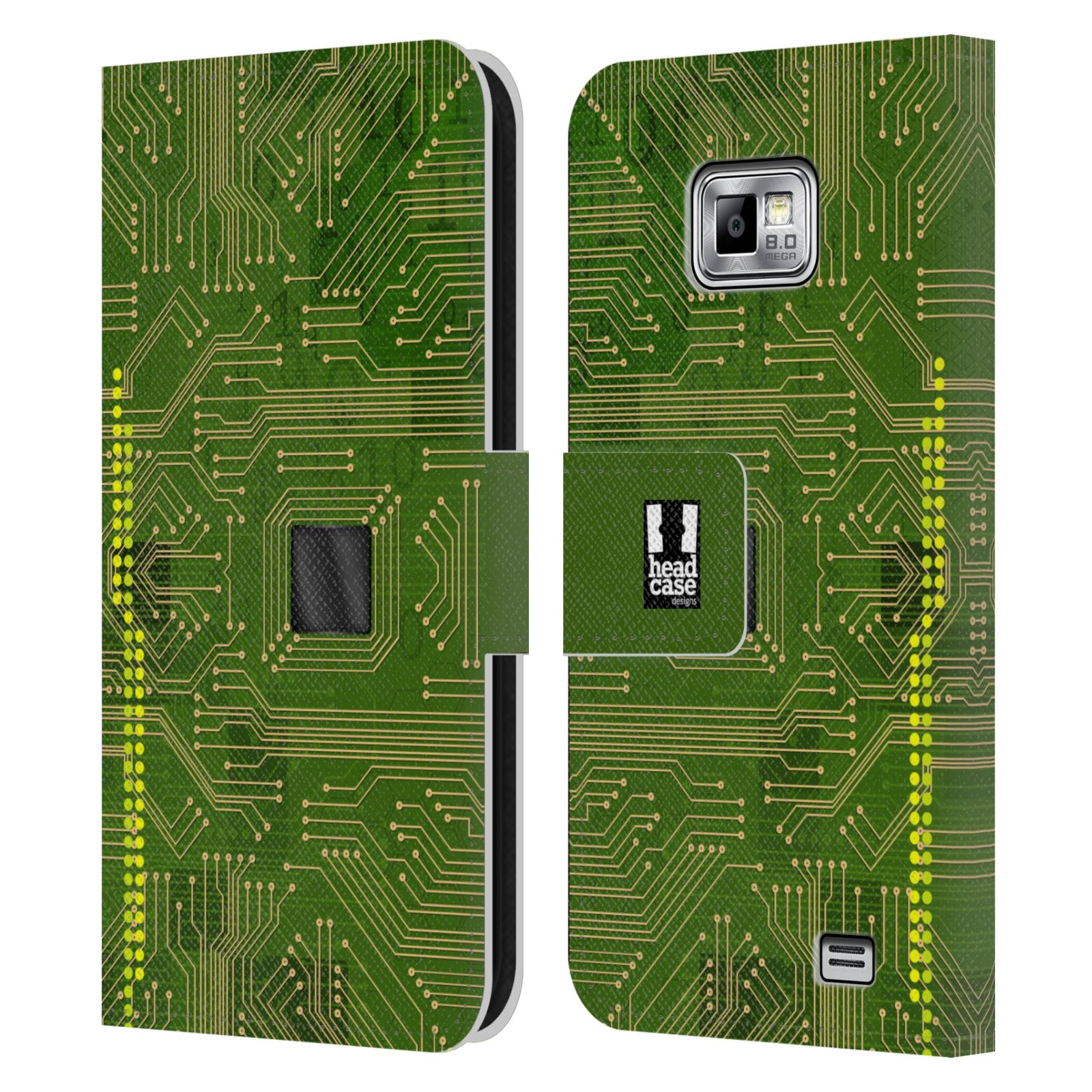 HEAD CASE Flipové pouzdro pro mobil Samsung Galaxy S2 i9100 počítač základní deska zelená barva