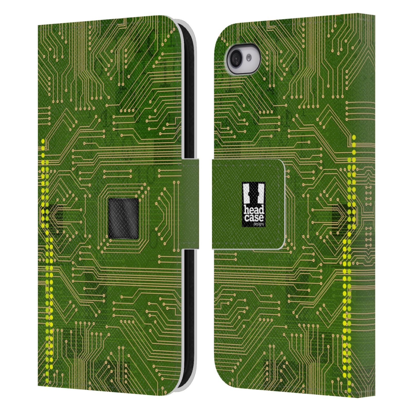 HEAD CASE Flipové pouzdro pro mobil Apple Iphone 4/4s počítač základní deska zelená barva