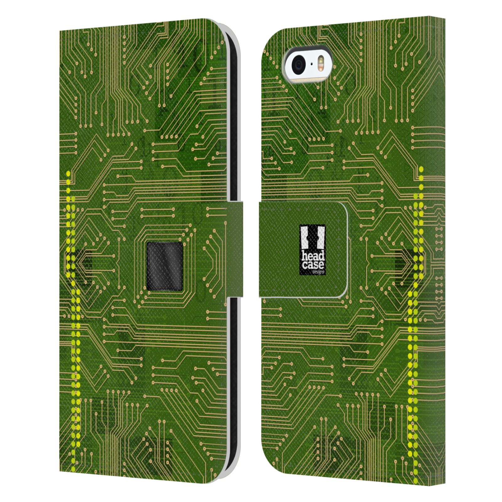 HEAD CASE Flipové pouzdro pro mobil Apple Iphone 5/5s počítač základní deska zelená barva