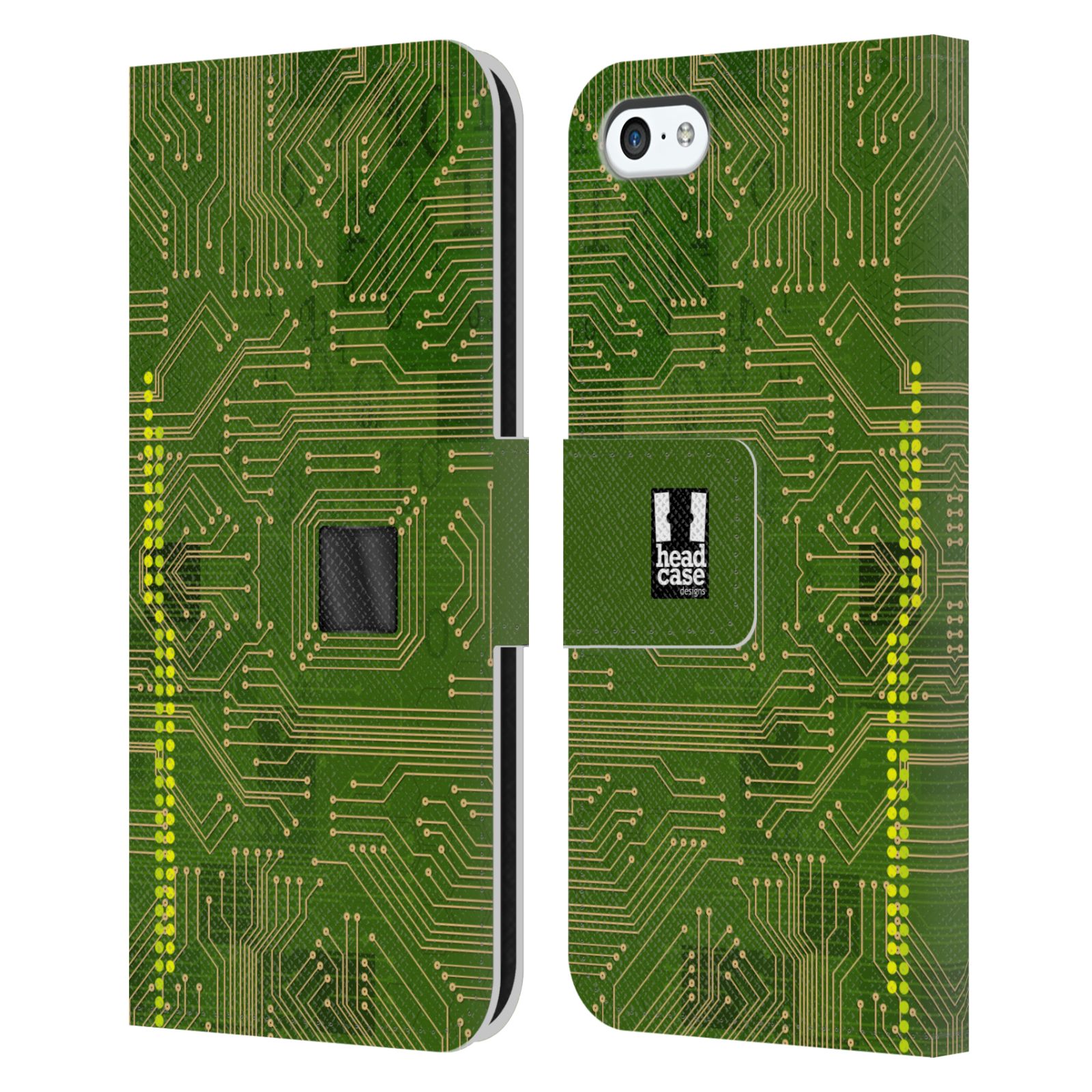 HEAD CASE Flipové pouzdro pro mobil Apple Iphone 5C počítač základní deska zelená barva