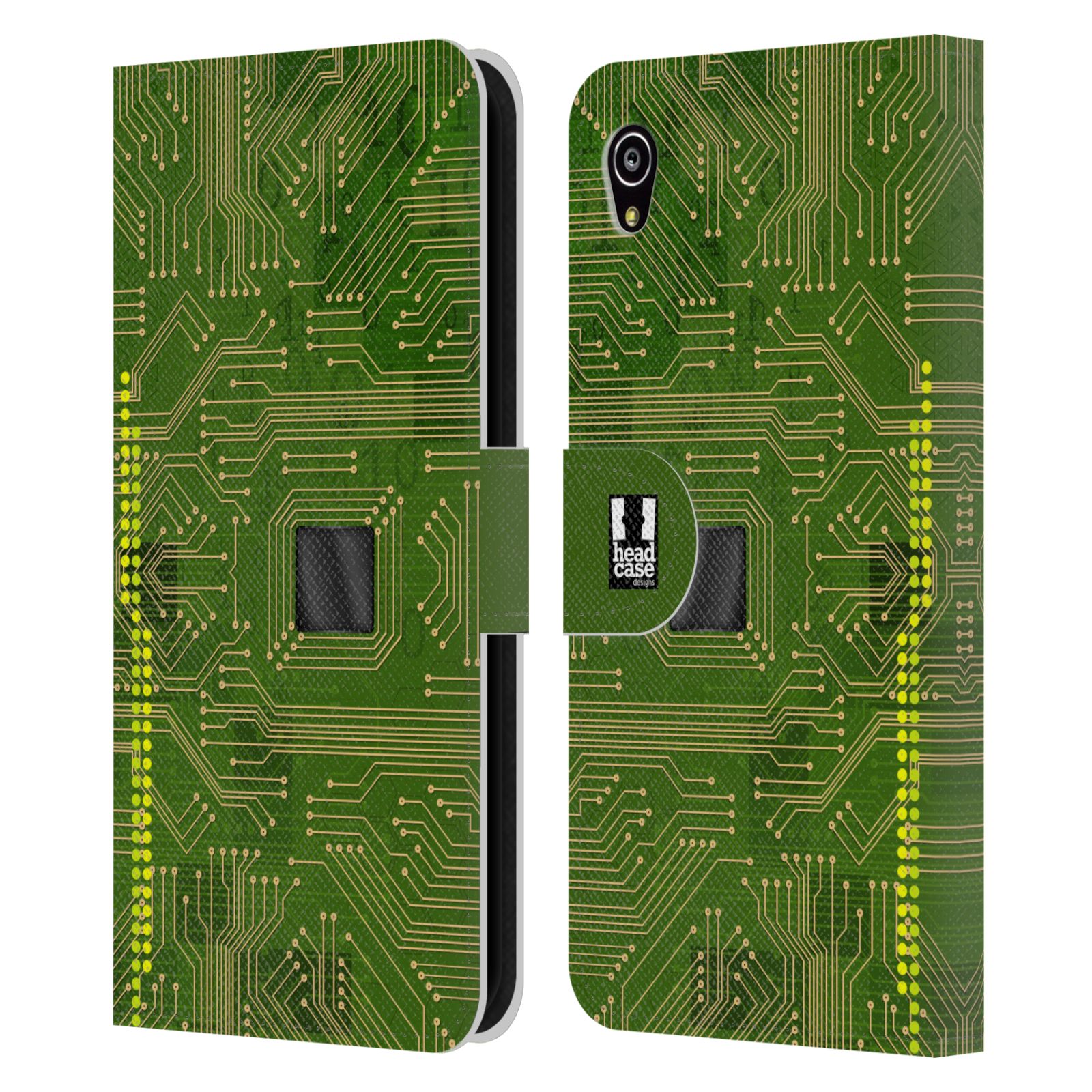 HEAD CASE Flipové pouzdro pro mobil SONY XPERIA M4 AQUA počítač základní deska zelená barva