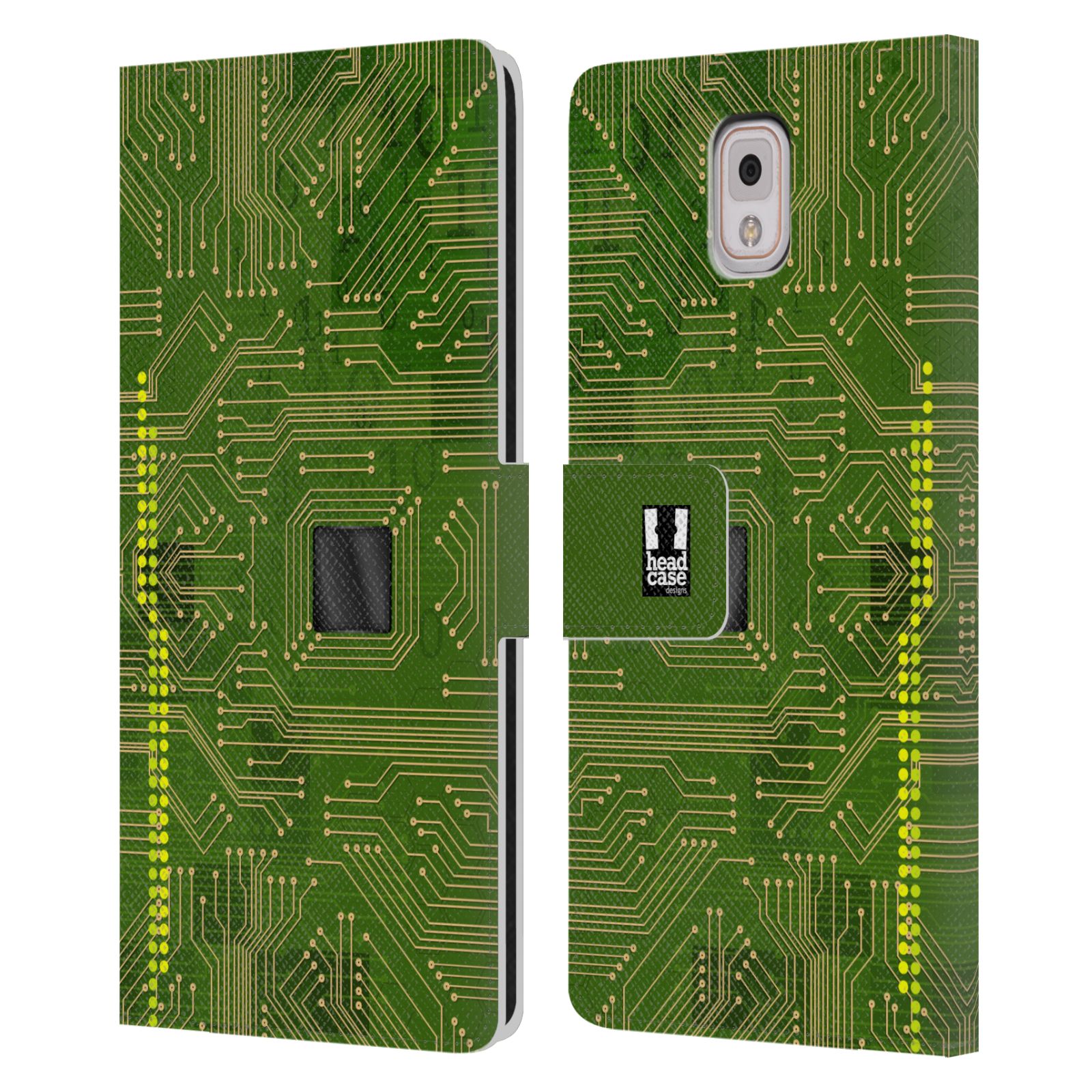 HEAD CASE Flipové pouzdro pro mobil Samsung Galaxy Note 3 N9005 počítač základní deska zelená barva