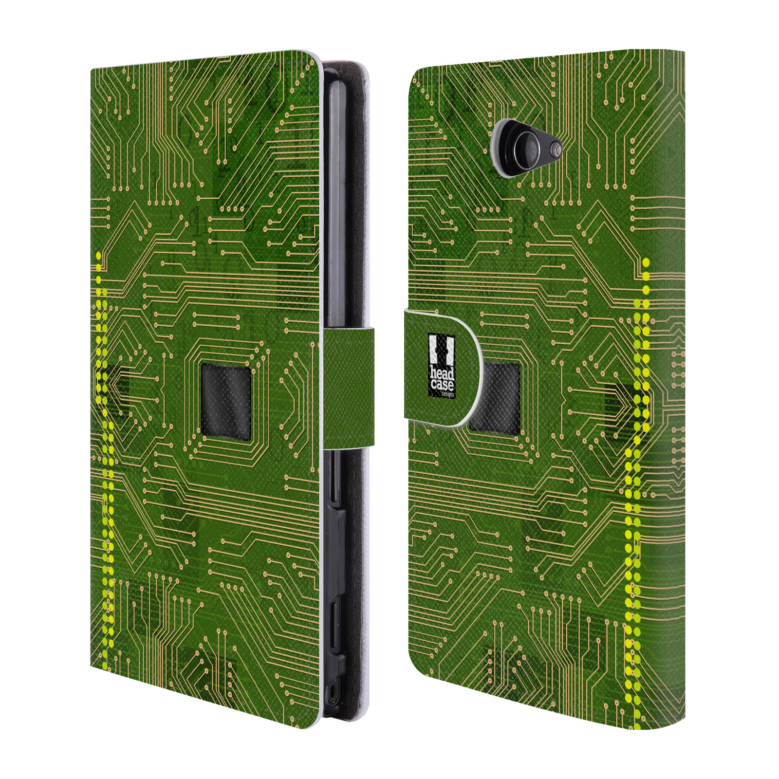 HEAD CASE Flipové pouzdro pro mobil SONY XPERIA M2 počítač základní deska zelená barva