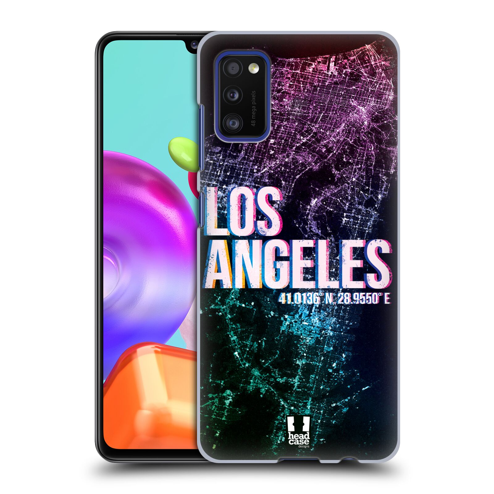 Zadní kryt na mobil Samsung Galaxy A41 vzor Světla známých měst, Satelitní snímky fialová USA, LOS ANGELES
