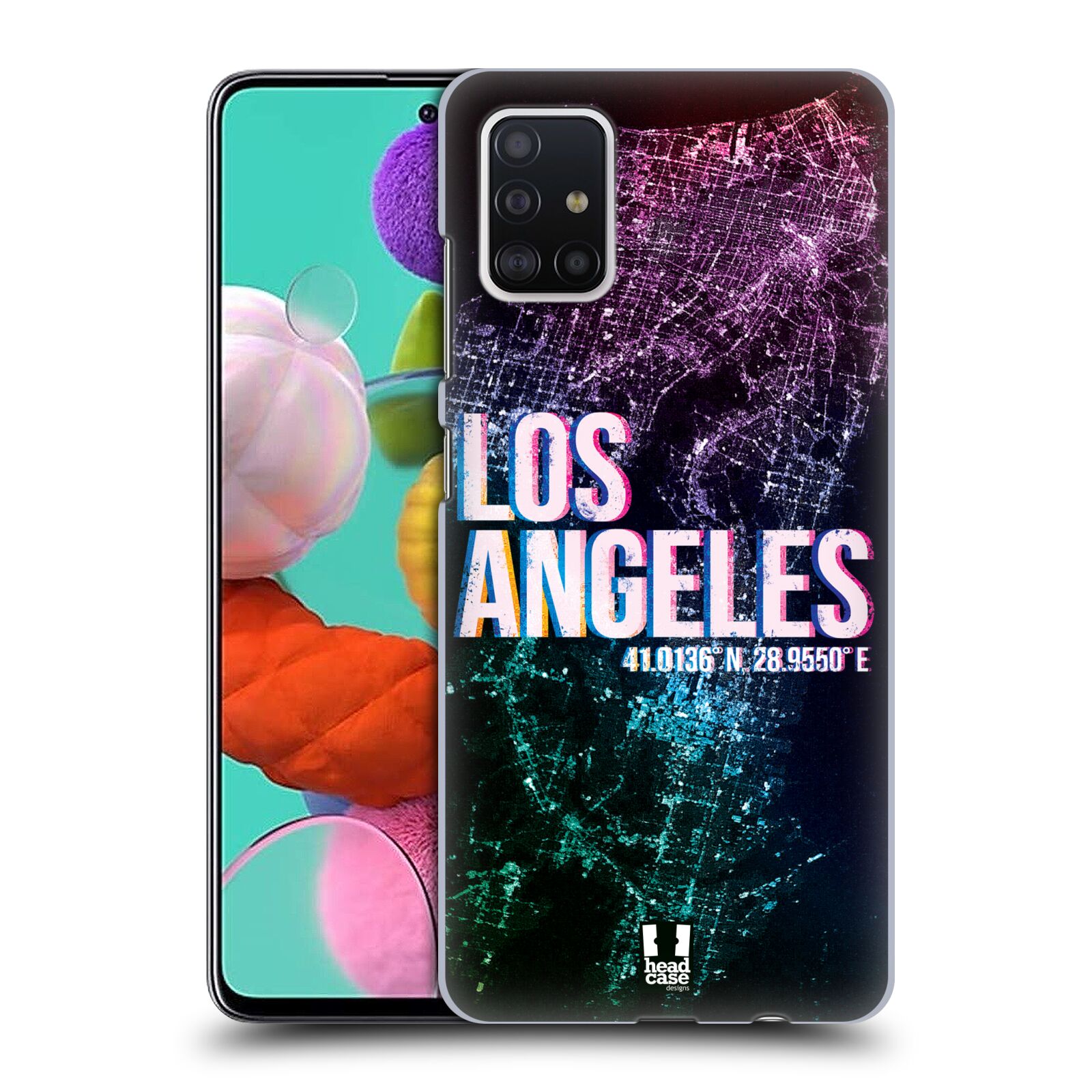 Pouzdro na mobil Samsung Galaxy A51 - HEAD CASE - vzor Světla známých měst, Satelitní snímky fialová USA, LOS ANGELES