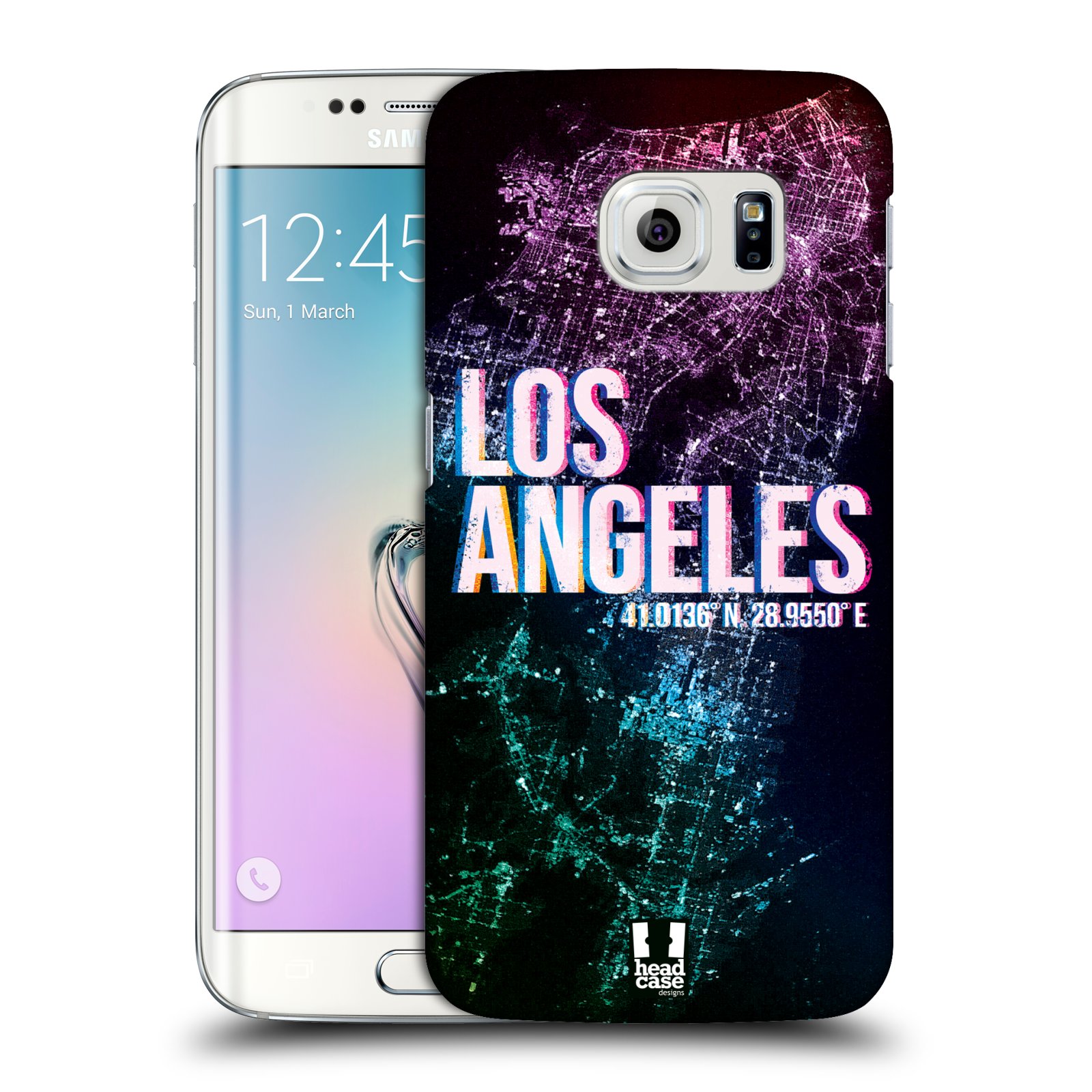 HEAD CASE plastový obal na mobil SAMSUNG Galaxy S6 EDGE (G9250, G925, G925F) vzor Světla známých měst, Satelitní snímky fialová USA, LOS ANGELES