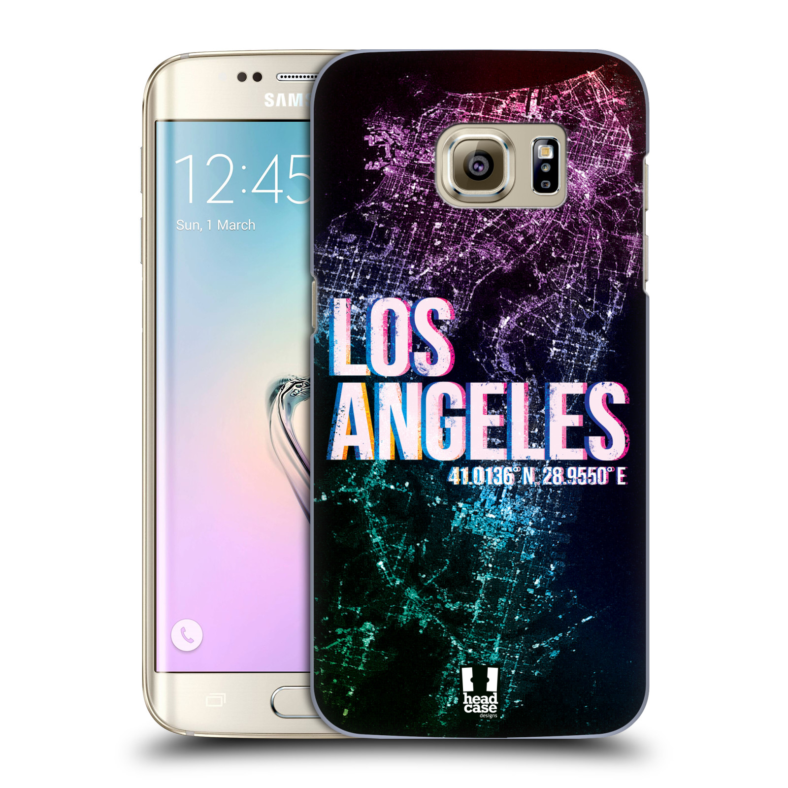 HEAD CASE plastový obal na mobil SAMSUNG GALAXY S7 EDGE vzor Světla známých měst, Satelitní snímky fialová USA, LOS ANGELES