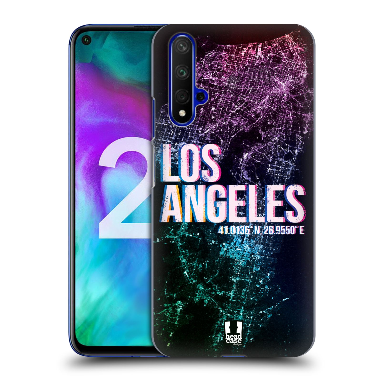 Pouzdro na mobil Honor 20 - HEAD CASE - vzor Světla známých měst, Satelitní snímky fialová USA, LOS ANGELES