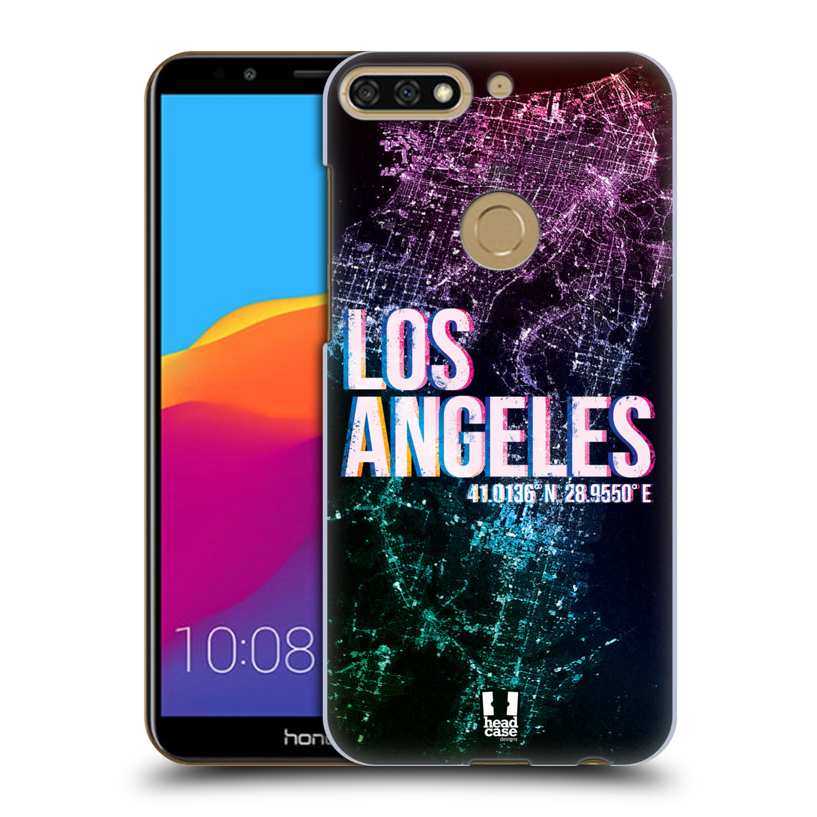 HEAD CASE plastový obal na mobil Honor 7c vzor Světla známých měst, Satelitní snímky fialová USA, LOS ANGELES