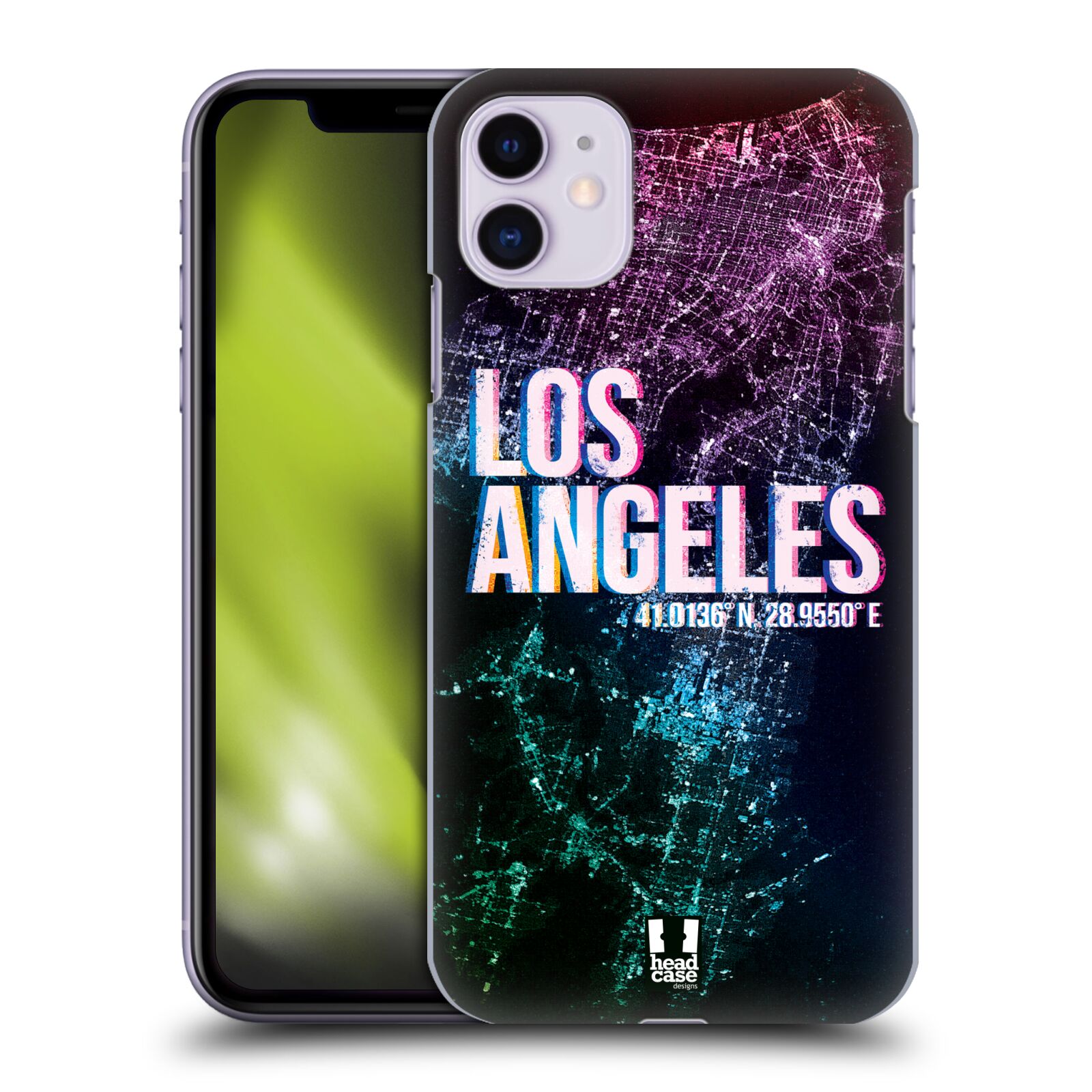 Pouzdro na mobil Apple Iphone 11 - HEAD CASE - vzor Světla známých měst, Satelitní snímky fialová USA, LOS ANGELES