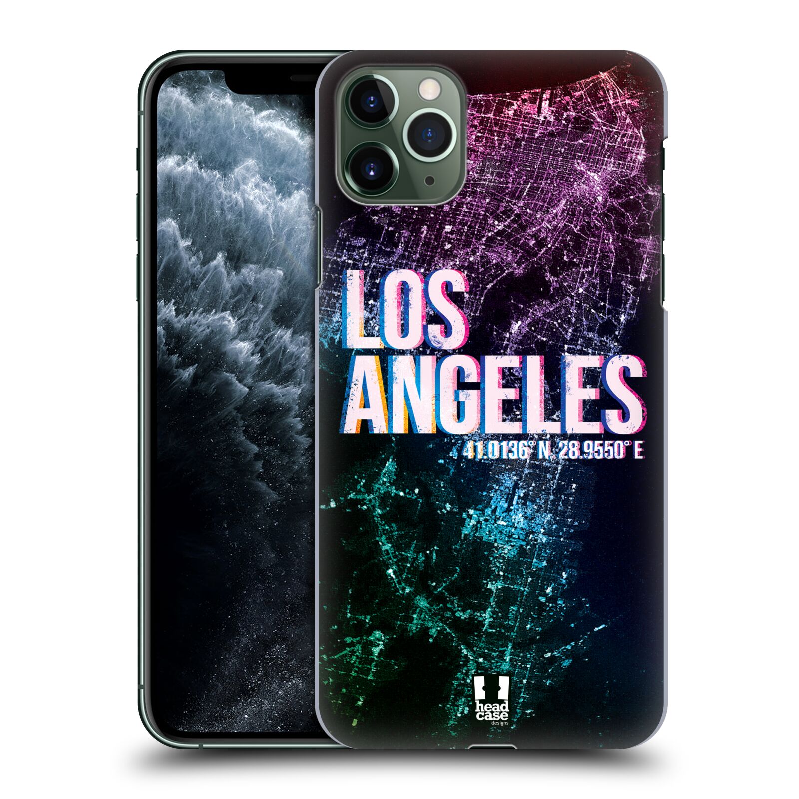 Pouzdro na mobil Apple Iphone 11 PRO MAX - HEAD CASE - vzor Světla známých měst, Satelitní snímky fialová USA, LOS ANGELES
