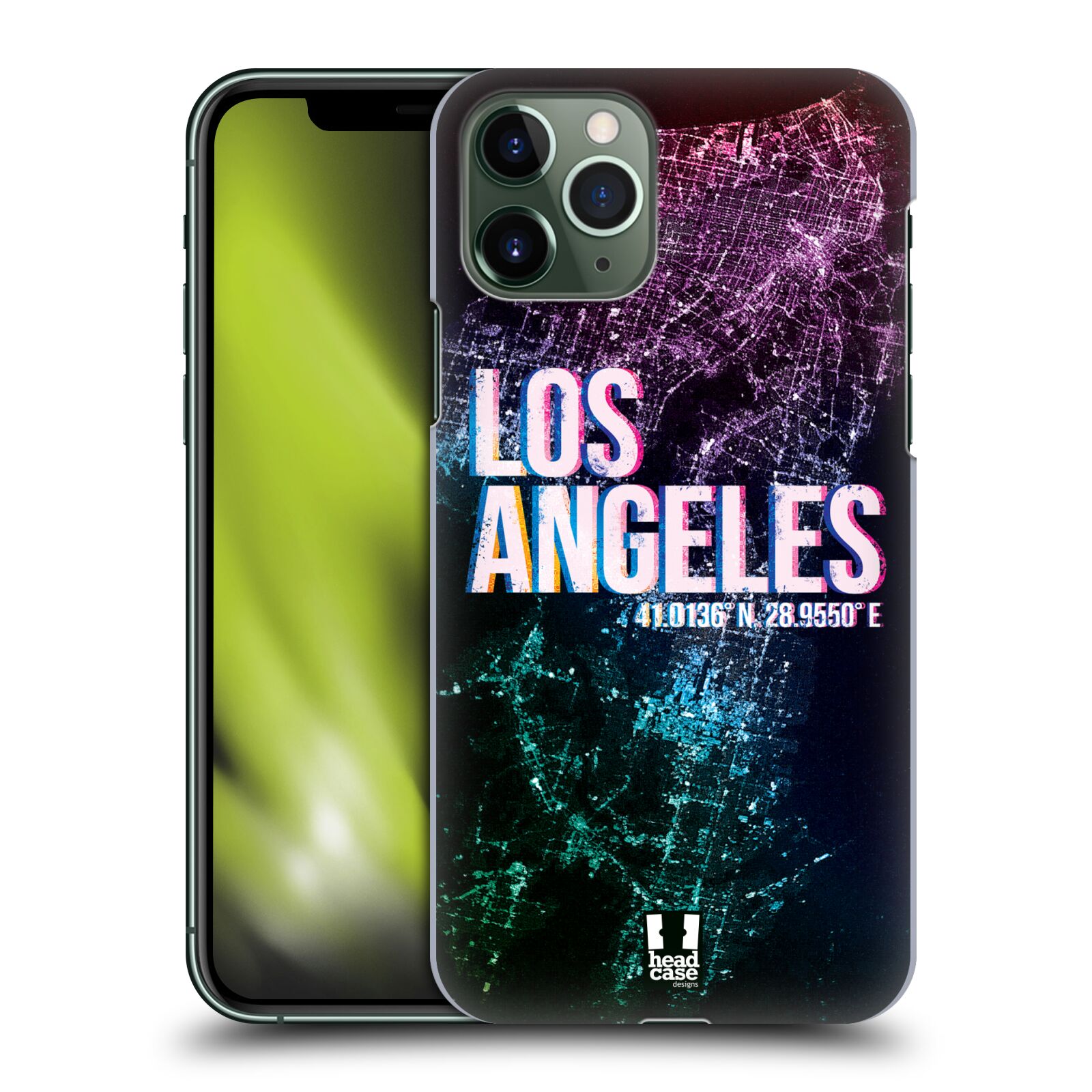 Pouzdro na mobil Apple Iphone 11 PRO - HEAD CASE - vzor Světla známých měst, Satelitní snímky fialová USA, LOS ANGELES