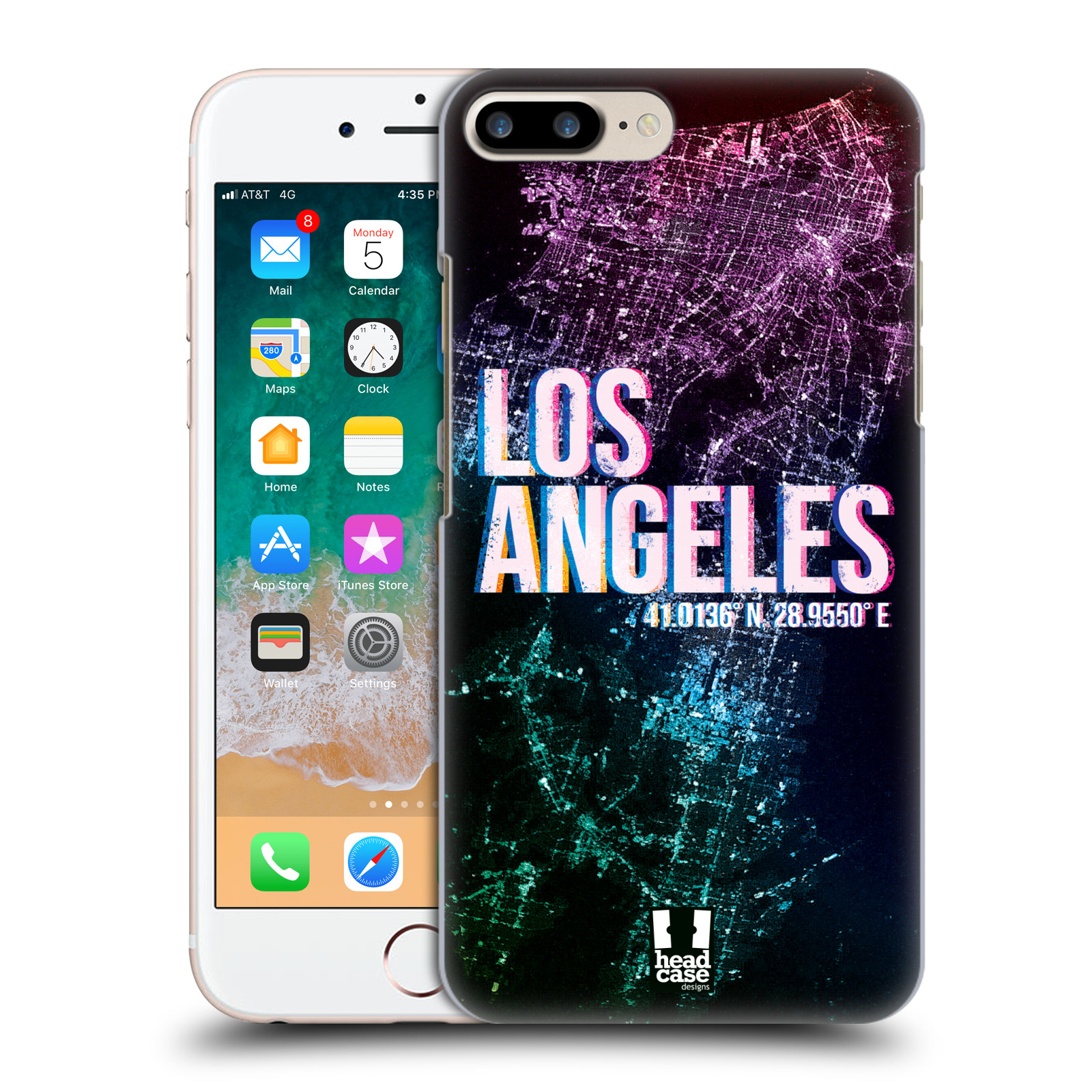 HEAD CASE plastový obal na mobil Apple Iphone 7 PLUS vzor Světla známých měst, Satelitní snímky fialová USA, LOS ANGELES