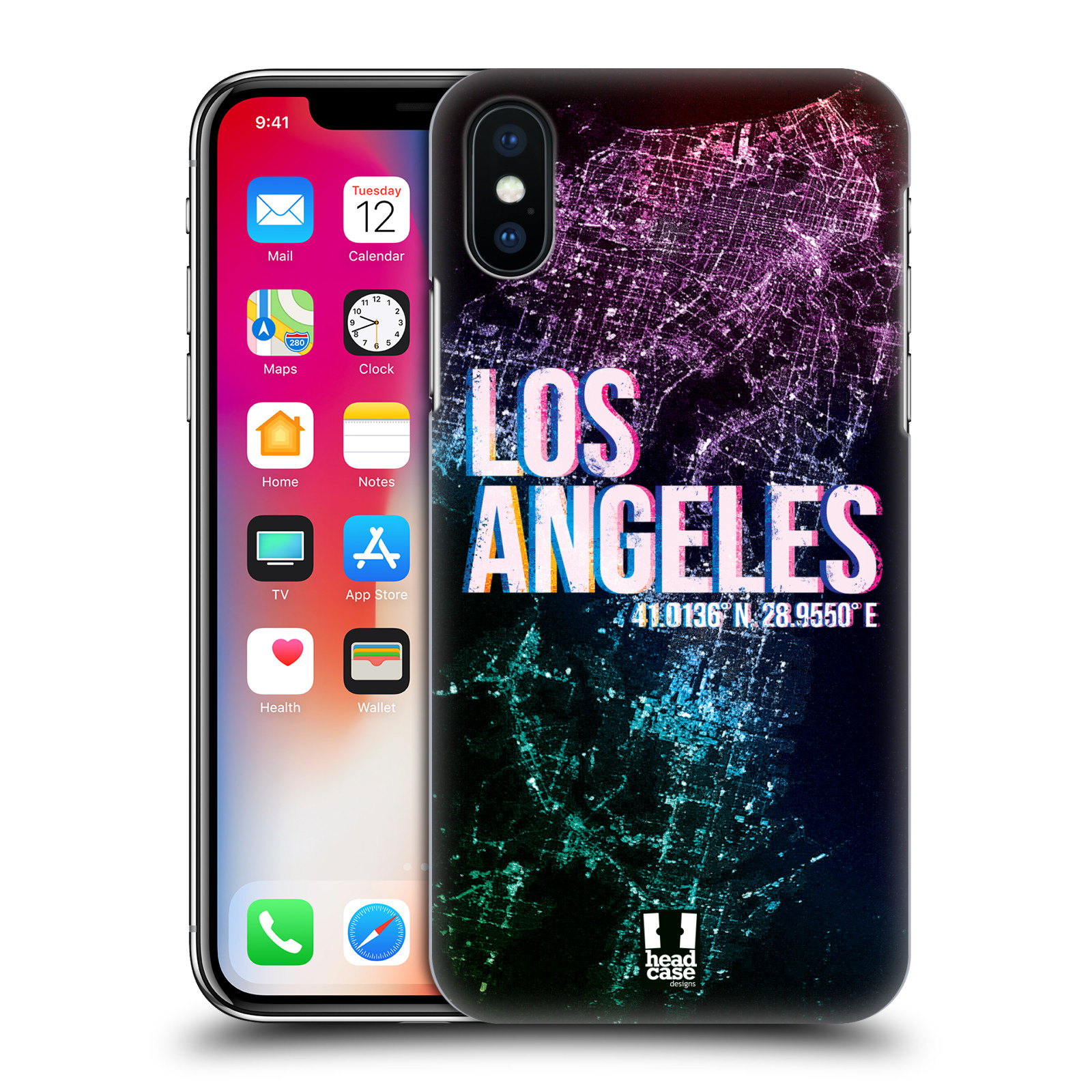 HEAD CASE plastový obal na mobil Apple Iphone X / XS vzor Světla známých měst, Satelitní snímky fialová USA, LOS ANGELES