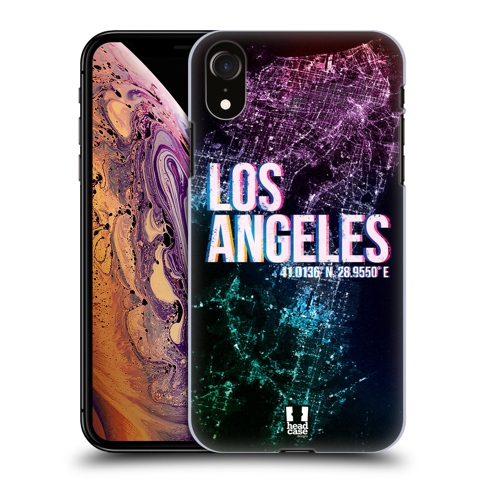 HEAD CASE plastový obal na mobil Apple Iphone XR vzor Světla známých měst, Satelitní snímky fialová USA, LOS ANGELES