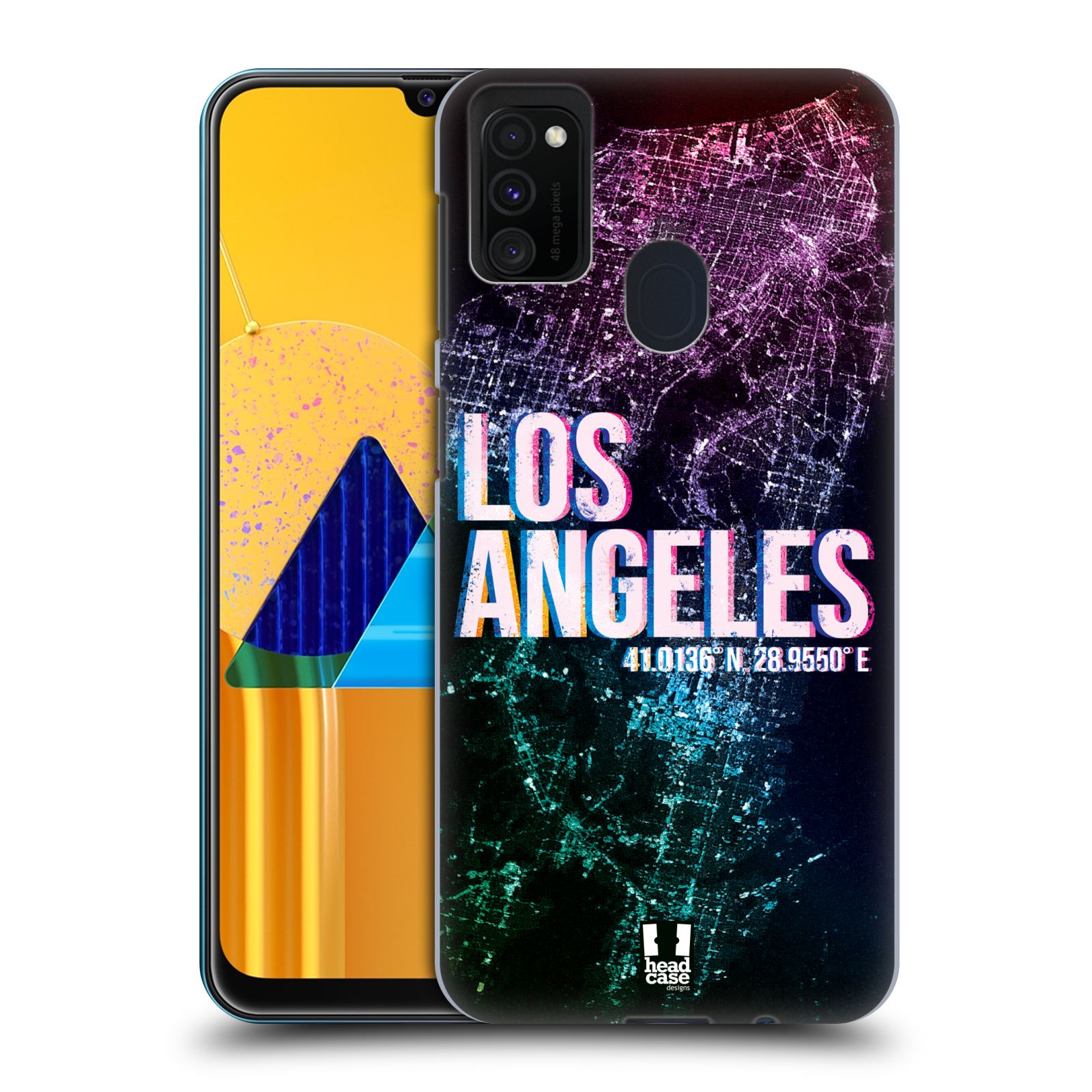 Zadní kryt na mobil Samsung Galaxy M21 vzor Světla známých měst, Satelitní snímky fialová USA, LOS ANGELES