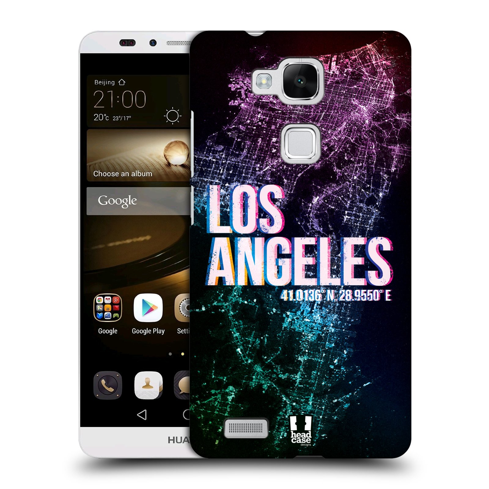 HEAD CASE plastový obal na mobil Huawei Mate 7 vzor Světla známých měst, Satelitní snímky fialová USA, LOS ANGELES