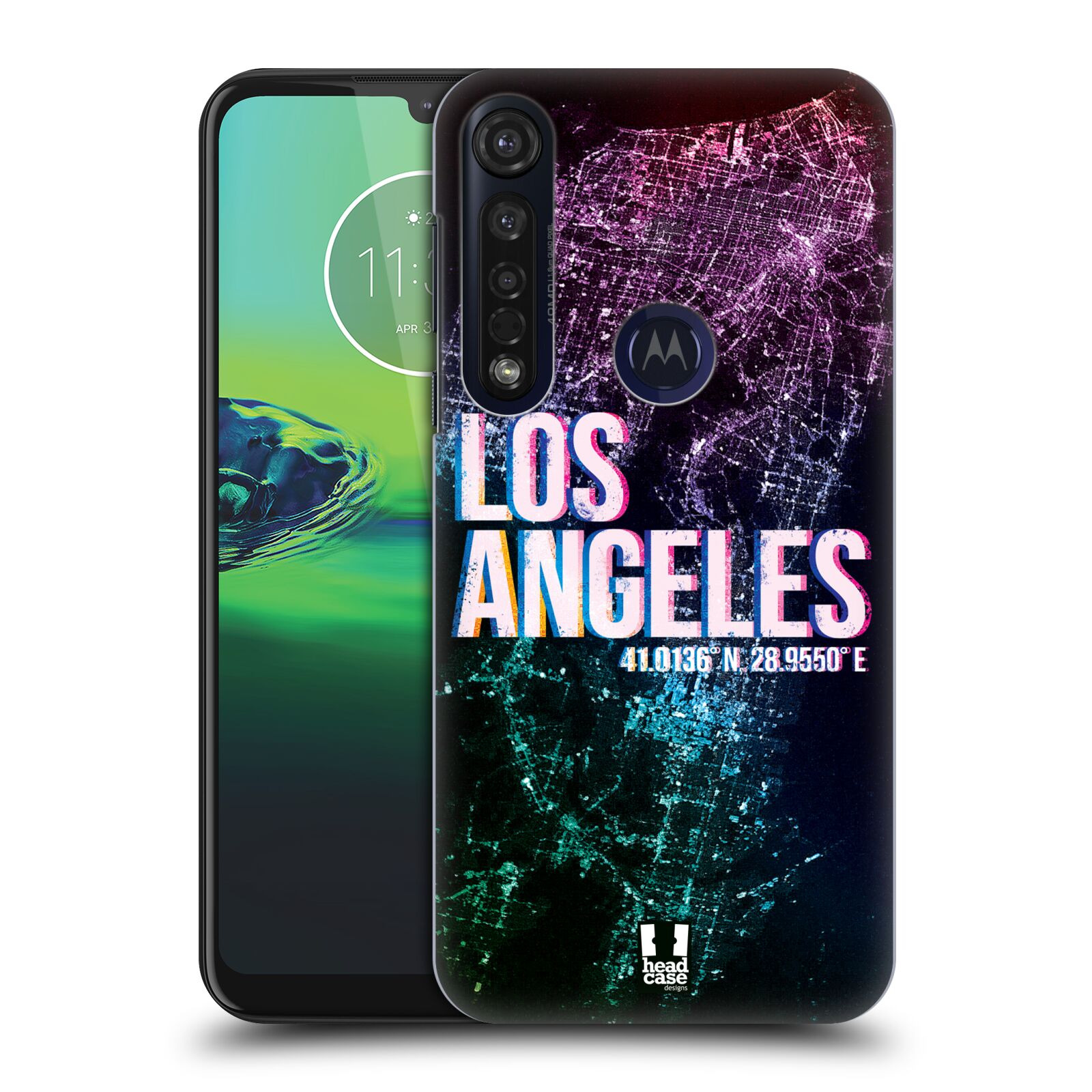 Pouzdro na mobil Motorola Moto G8 PLUS - HEAD CASE - vzor Světla známých měst, Satelitní snímky fialová USA, LOS ANGELES