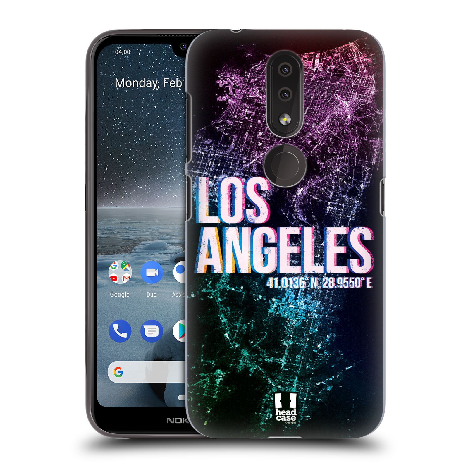 Pouzdro na mobil Nokia 4.2 - HEAD CASE - vzor Světla známých měst, Satelitní snímky fialová USA, LOS ANGELES