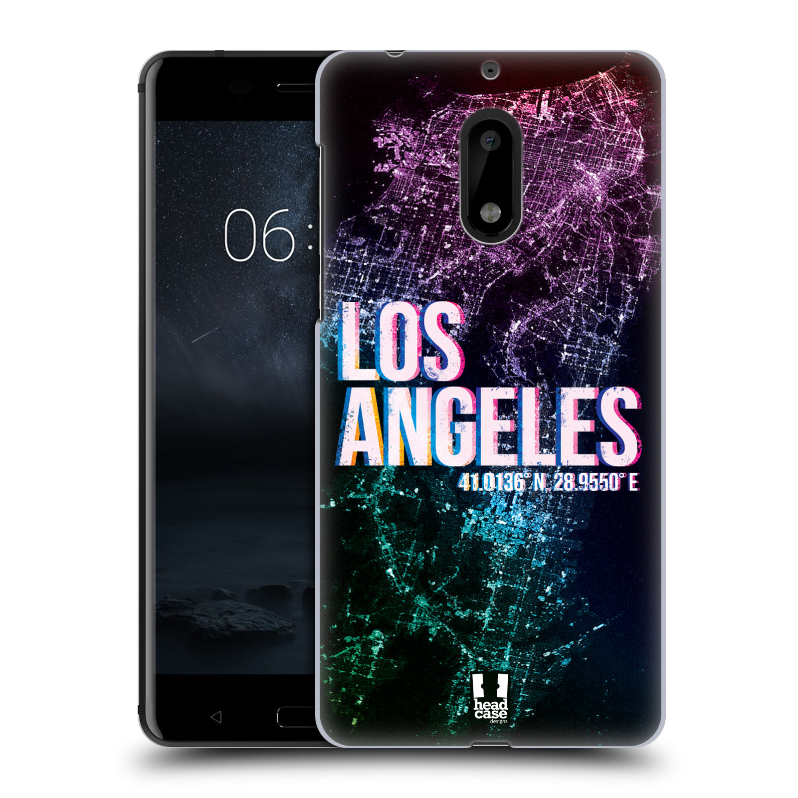 HEAD CASE plastový obal na mobil Nokia 6 vzor Světla známých měst, Satelitní snímky fialová USA, LOS ANGELES