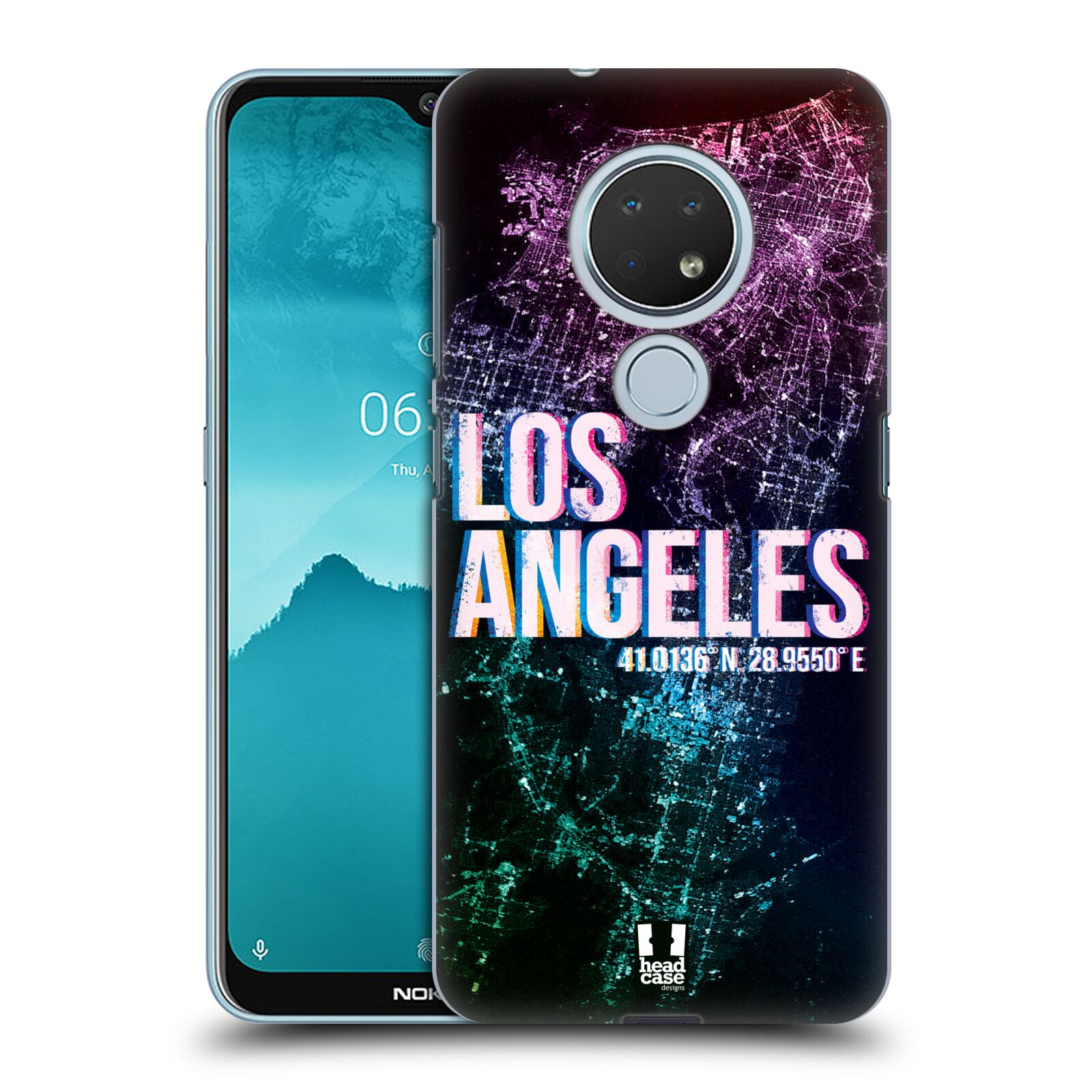 Pouzdro na mobil Nokia 6.2 - HEAD CASE - vzor Světla známých měst, Satelitní snímky fialová USA, LOS ANGELES