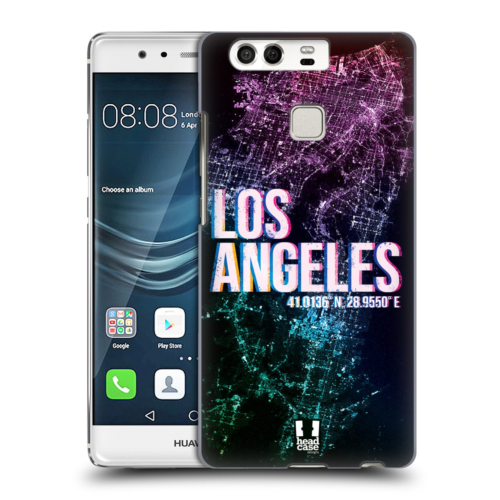 HEAD CASE plastový obal na mobil Huawei P9 / P9 DUAL SIM vzor Světla známých měst, Satelitní snímky fialová USA, LOS ANGELES