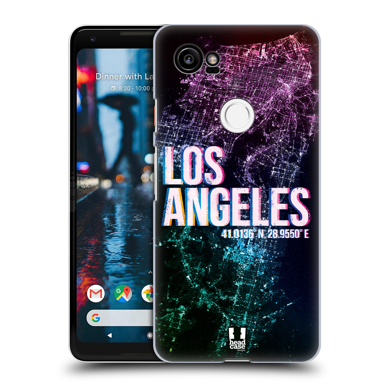 HEAD CASE plastový obal na mobil Google Pixel 2 XL vzor Světla známých měst, Satelitní snímky fialová USA, LOS ANGELES