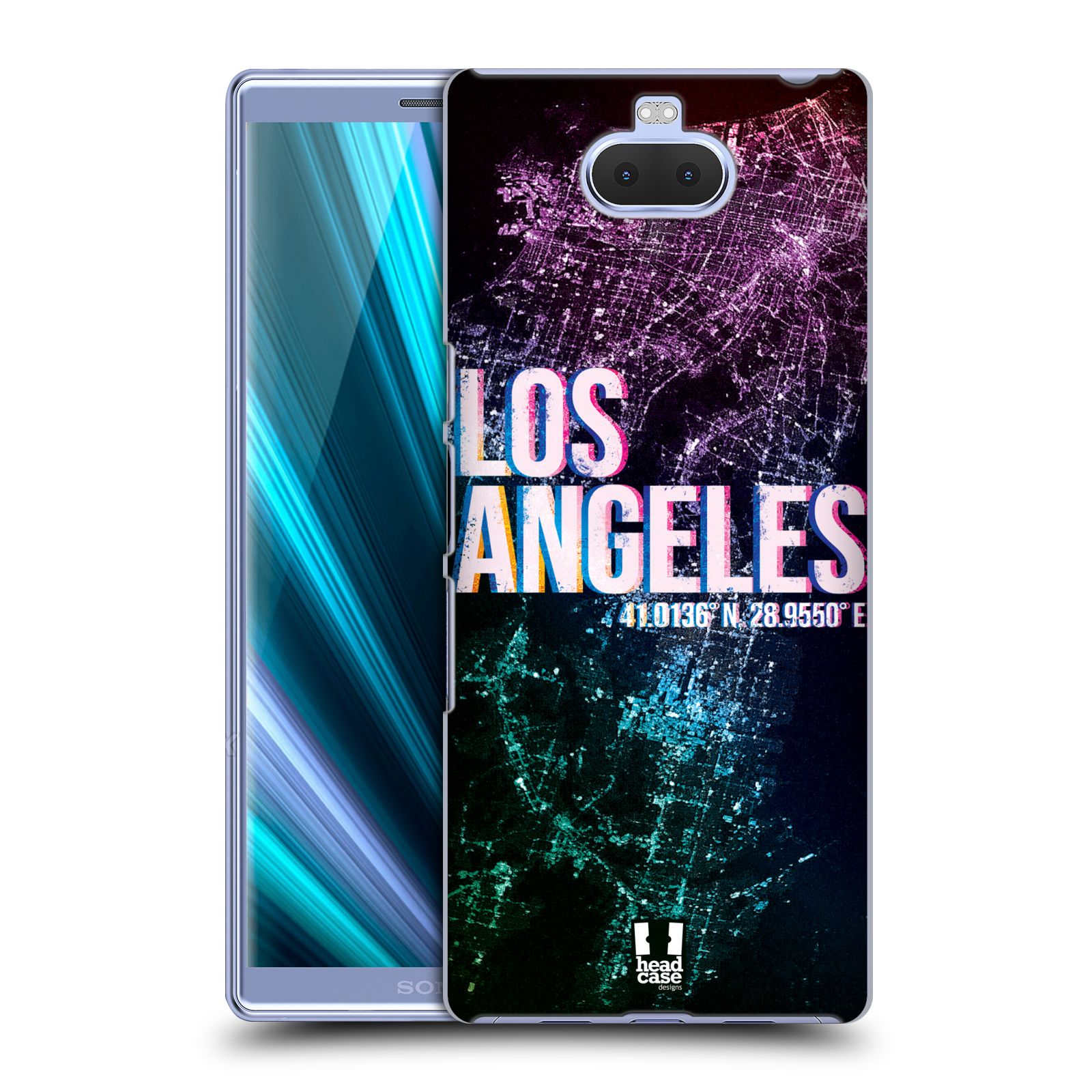 Pouzdro na mobil Sony Xperia 10 - Head Case - vzor Světla známých měst, Satelitní snímky fialová USA, LOS ANGELES