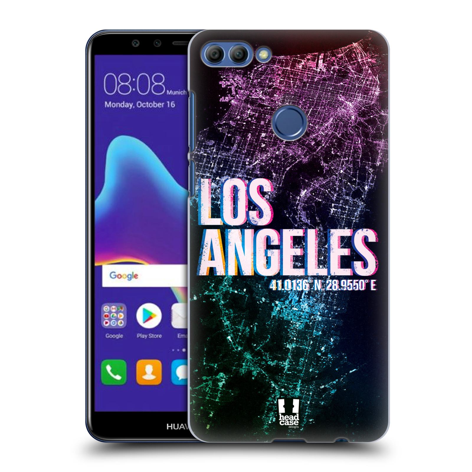 HEAD CASE plastový obal na mobil Huawei Y9 2018 vzor Světla známých měst, Satelitní snímky fialová USA, LOS ANGELES