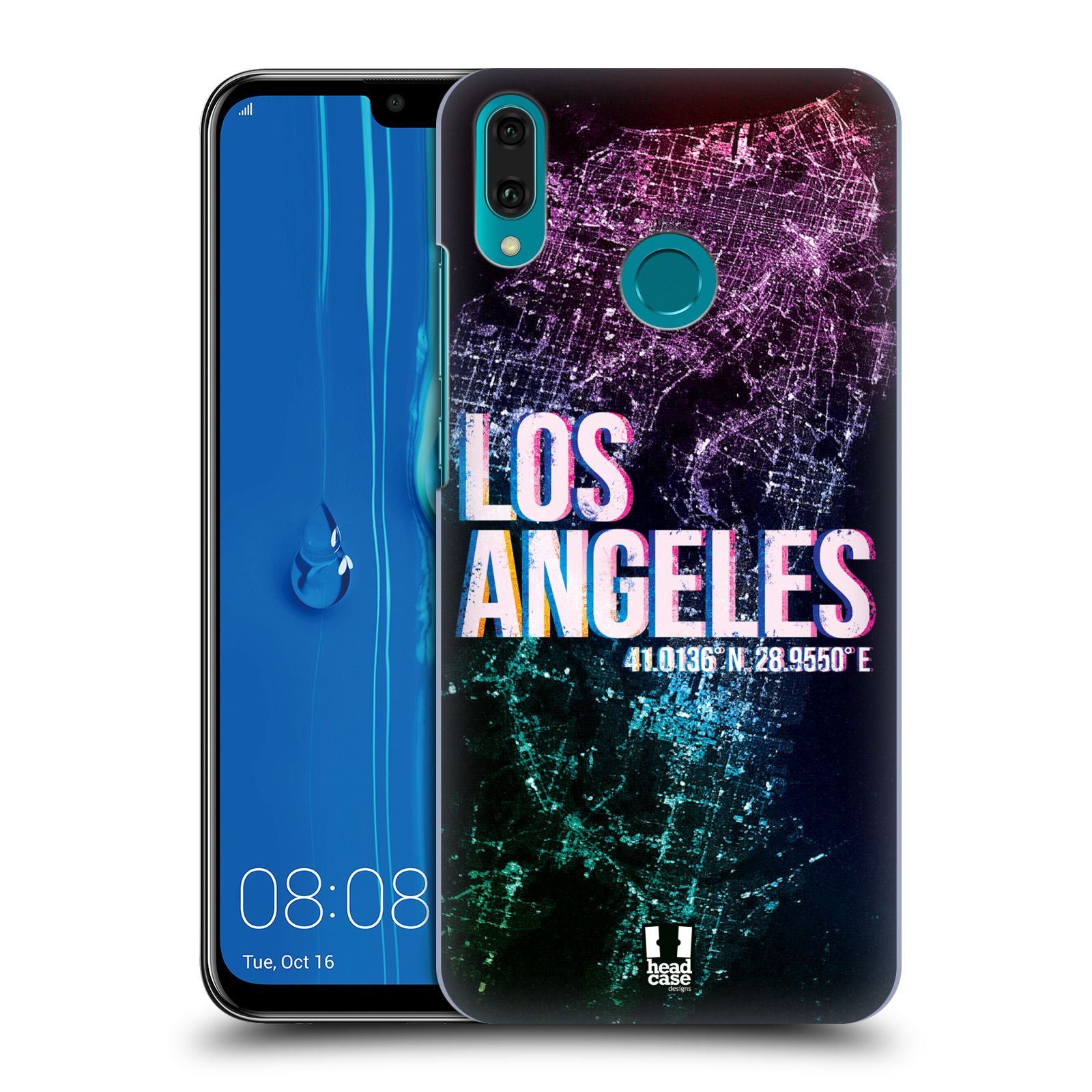 Pouzdro na mobil Huawei Y9 2019 - HEAD CASE - vzor Světla známých měst, Satelitní snímky fialová USA, LOS ANGELES