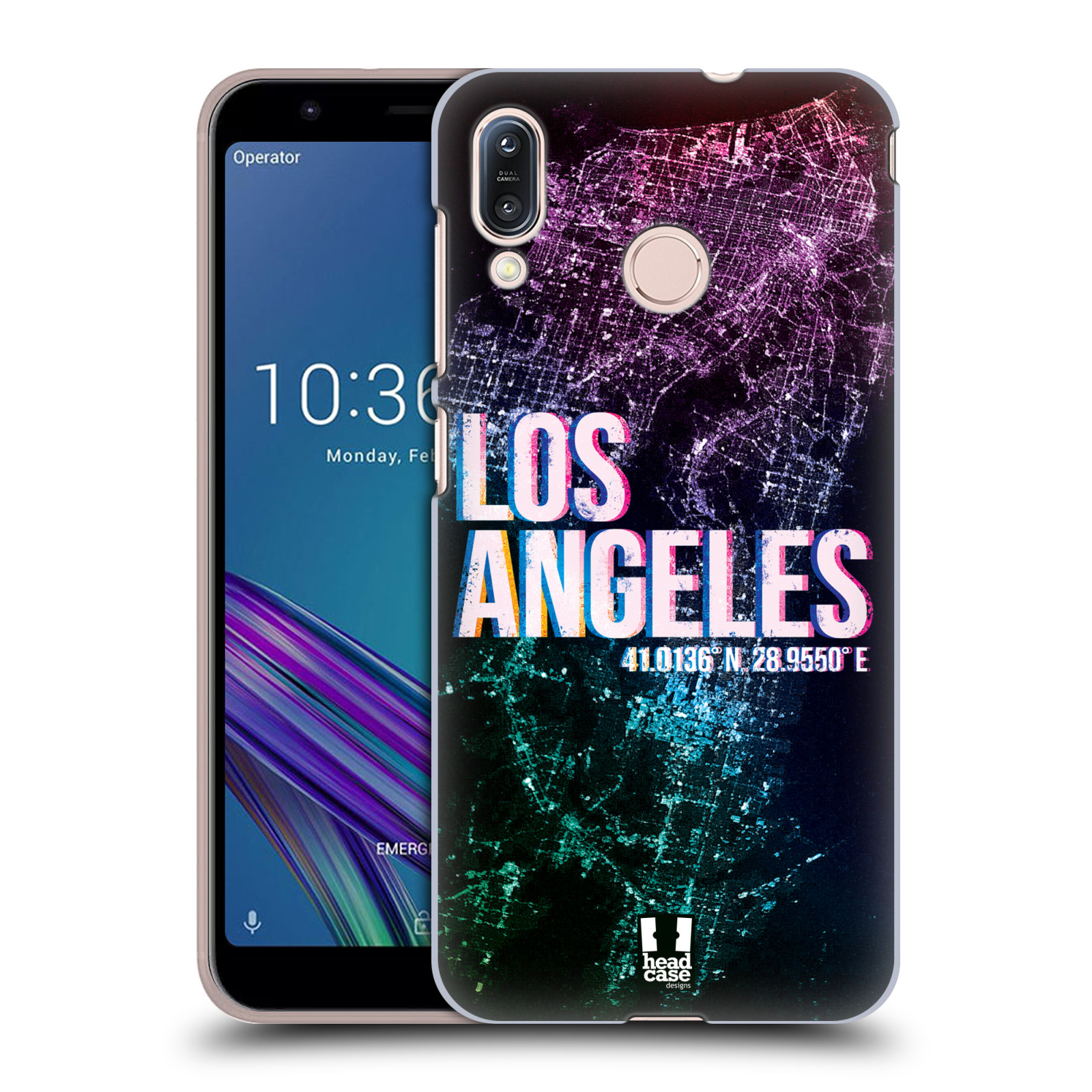 Pouzdro na mobil Asus Zenfone Max M1 (ZB555KL) - HEAD CASE - vzor Světla známých měst, Satelitní snímky fialová USA, LOS ANGELES