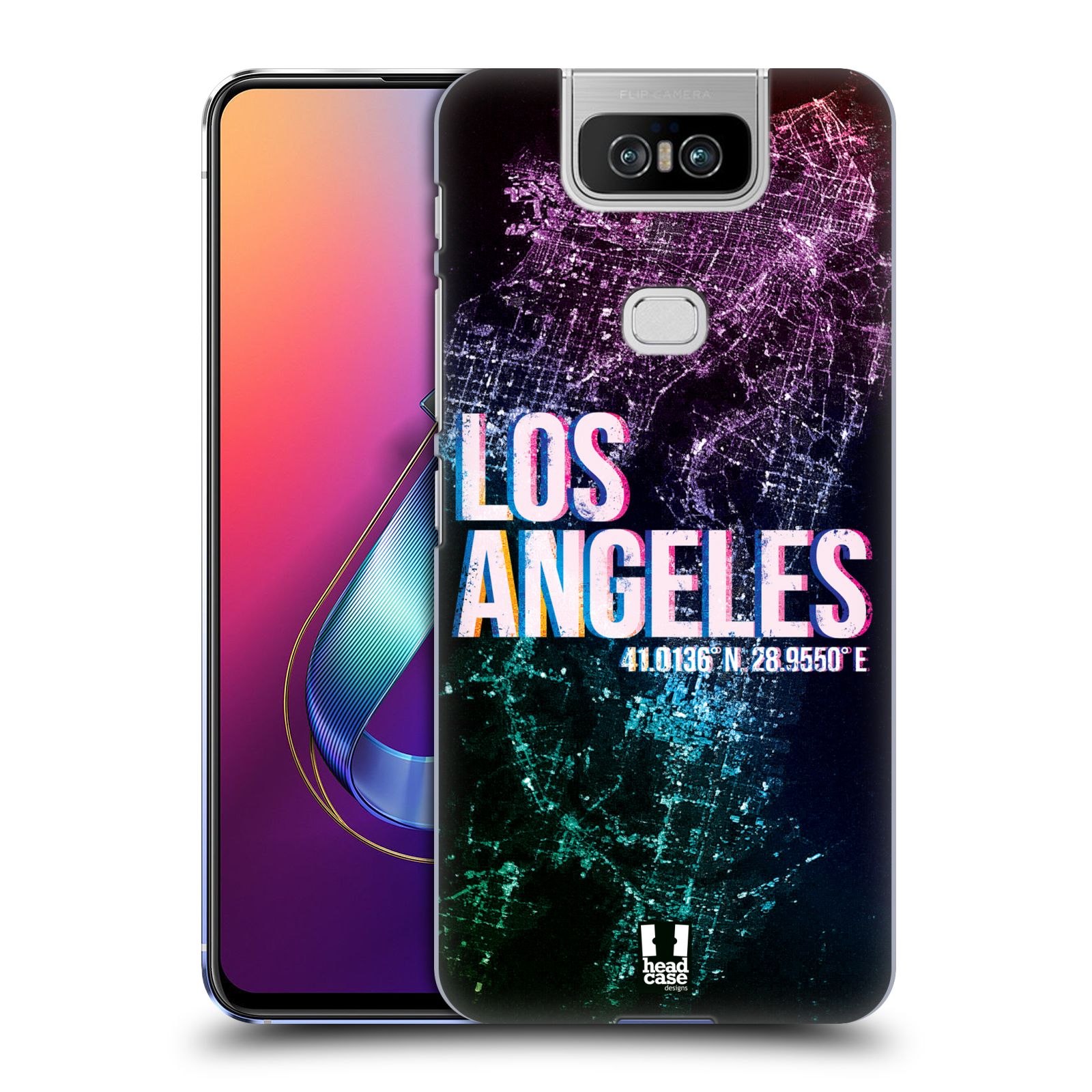 Pouzdro na mobil Asus Zenfone 6 ZS630KL - HEAD CASE - vzor Světla známých měst, Satelitní snímky fialová USA, LOS ANGELES